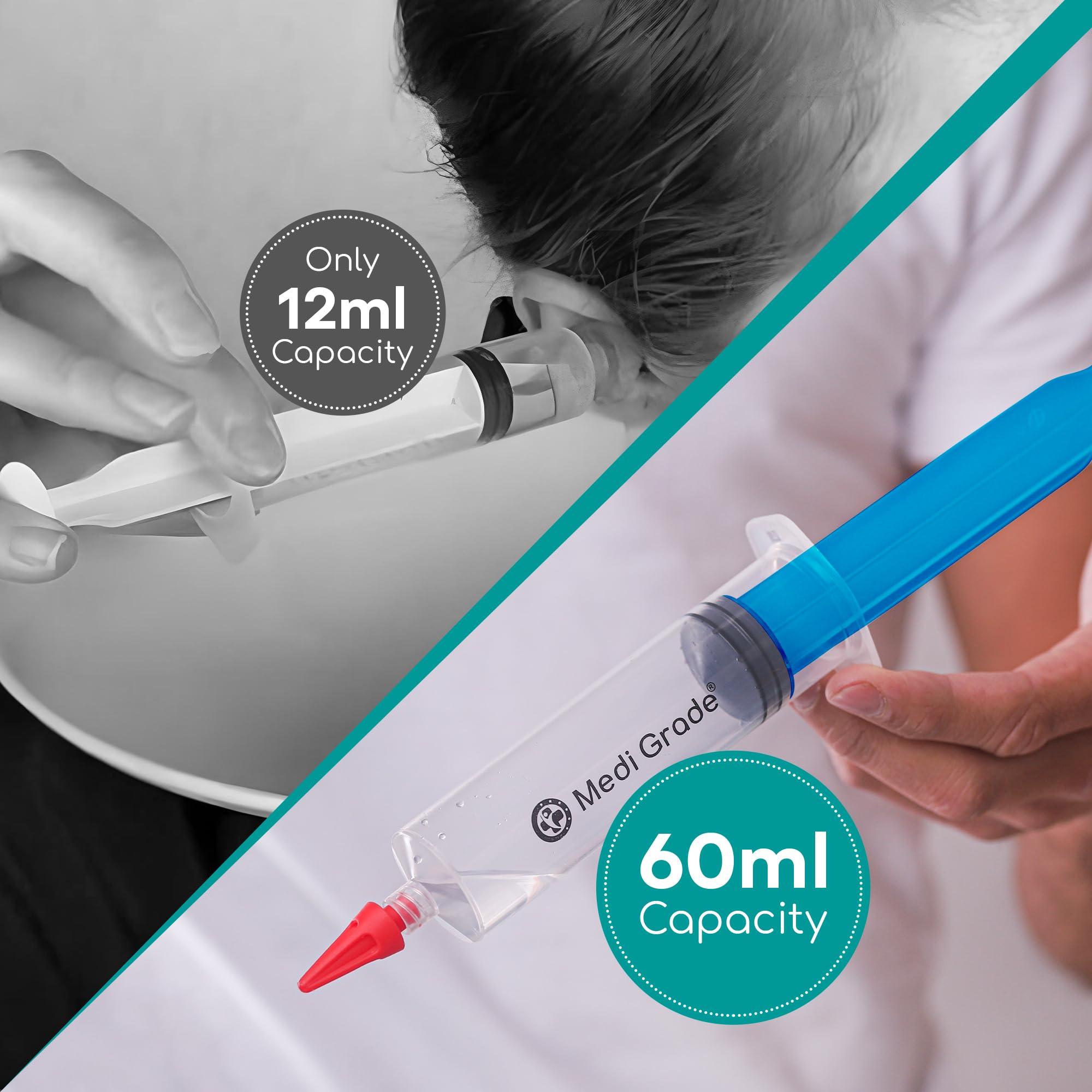 Medi Grade Medi Grade Ear Syringe Ear Wax Removal Kit with 3 Quad-Stream Tips - Ear Irrigation Flushing System - Ear Wax Cleaner to Improve Hearing Clarity and Aural Hygiene - Large Ear Wax Syringe - 2.03 fl oz