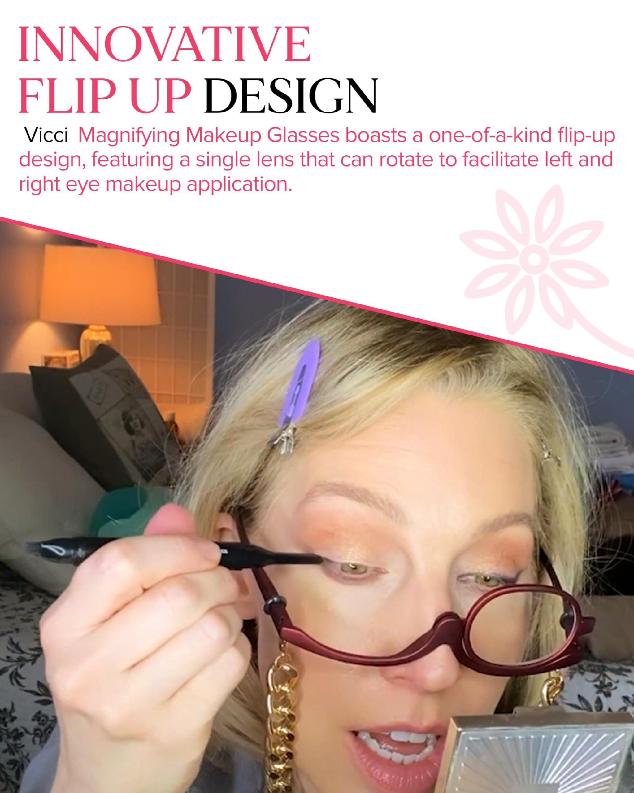 VICCI VICCI Makeup Reading Glasses | Cosmetic Readers Flip Up Lens Magnifying Eyeglasses for Women | Dual-Purpose Functionality, Lightweight Makeup Glasses | Offering Distortion-Free Vision +3.5 | Red