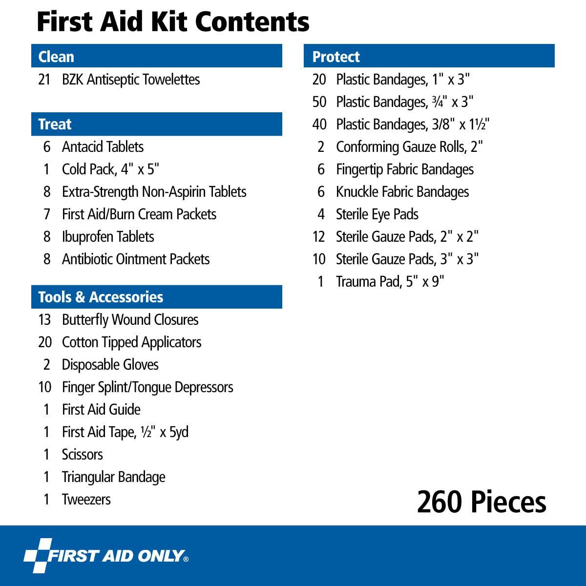 First Aid Only First Aid Only 91248 OSHA-Compliant First Aid Kit, All-Purpose 50-Person Emergency First Aid Kit for Business, Worksite, Home, and Car, 260 Pieces