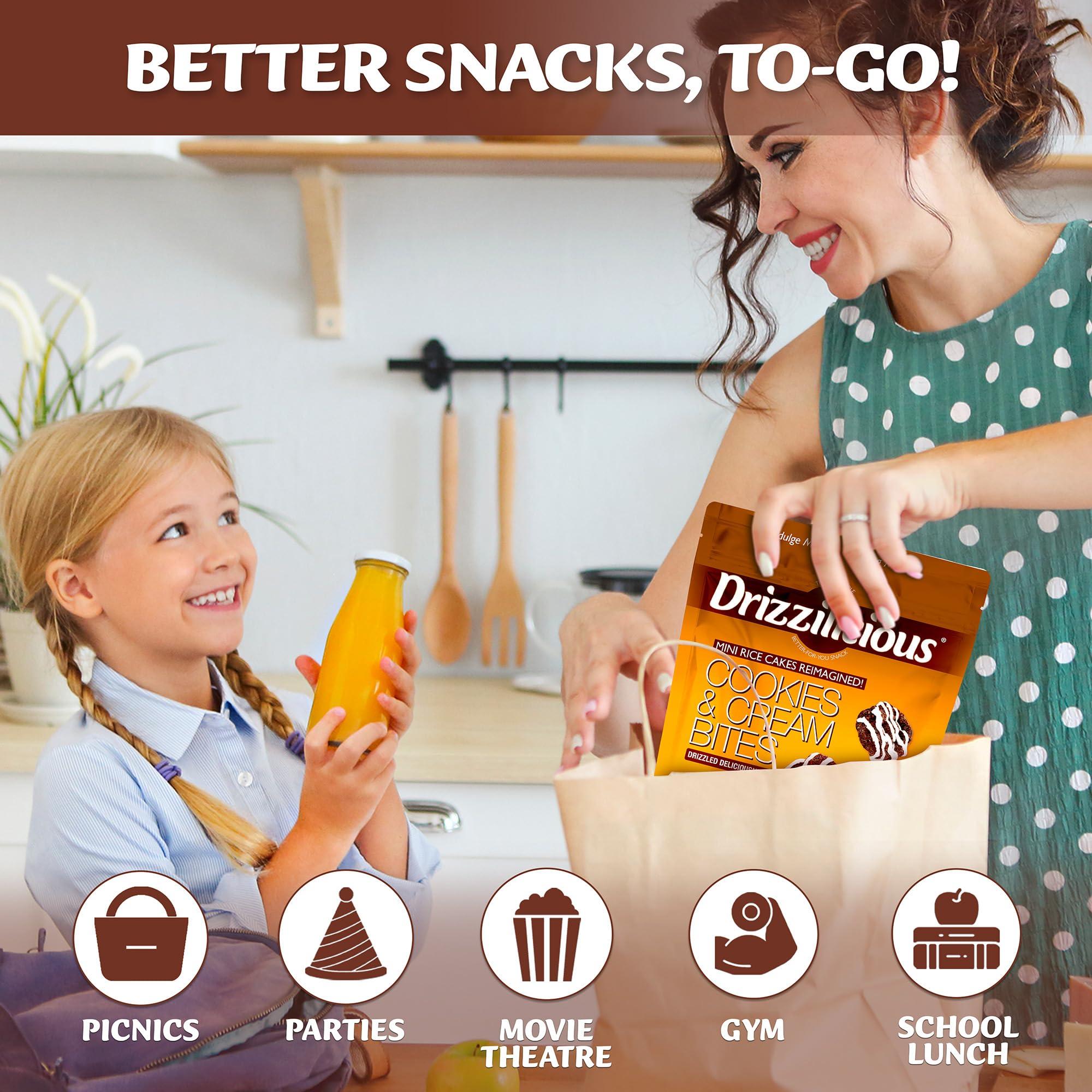 Drizzilicious Drizzilicious Mini Rice Cakes Cookies & Cream - Rice Crisps, Healthy Snack for Adults and Kids, Flavored Rice Cakes, Vegan, Gluten Free, Allergen Free, Only 90 Calories Per Serving - 4 oz (Pack of 2)