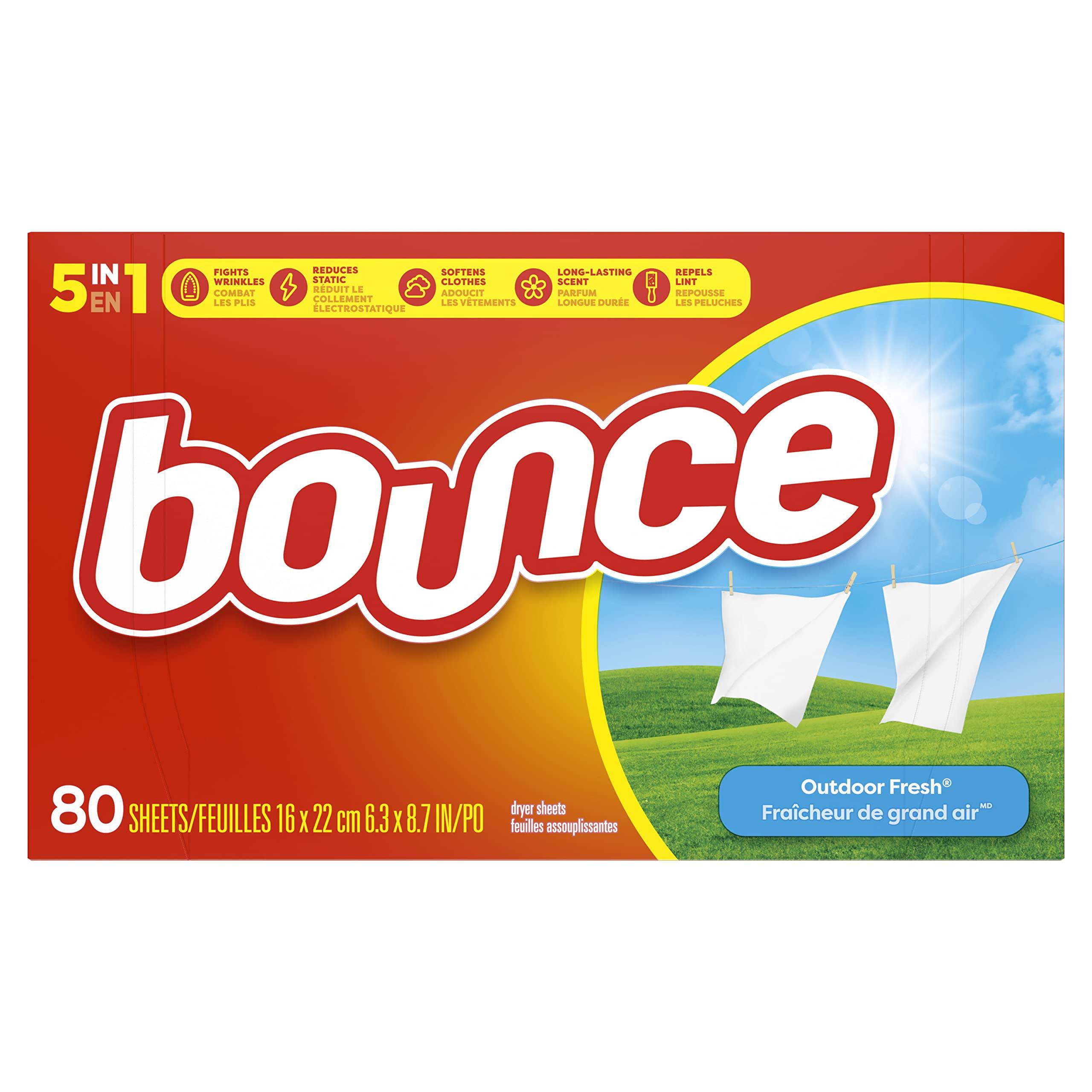 Bounce Bounce Fabric Softener Dryer Sheets, Outdoor Fresh Scent, 80 Count - Packaging May Vary