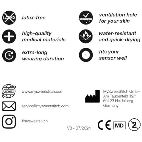 MySweetStitch MySweetStitch - 10-Pack Freestyle Libre 1/2 Sensor Covers Waterproof with Ventilation Hole Round Black - Lasts up to 14 Days, sweatproof Adhesive Patches pre-Cut & Full Cover Made in Germany