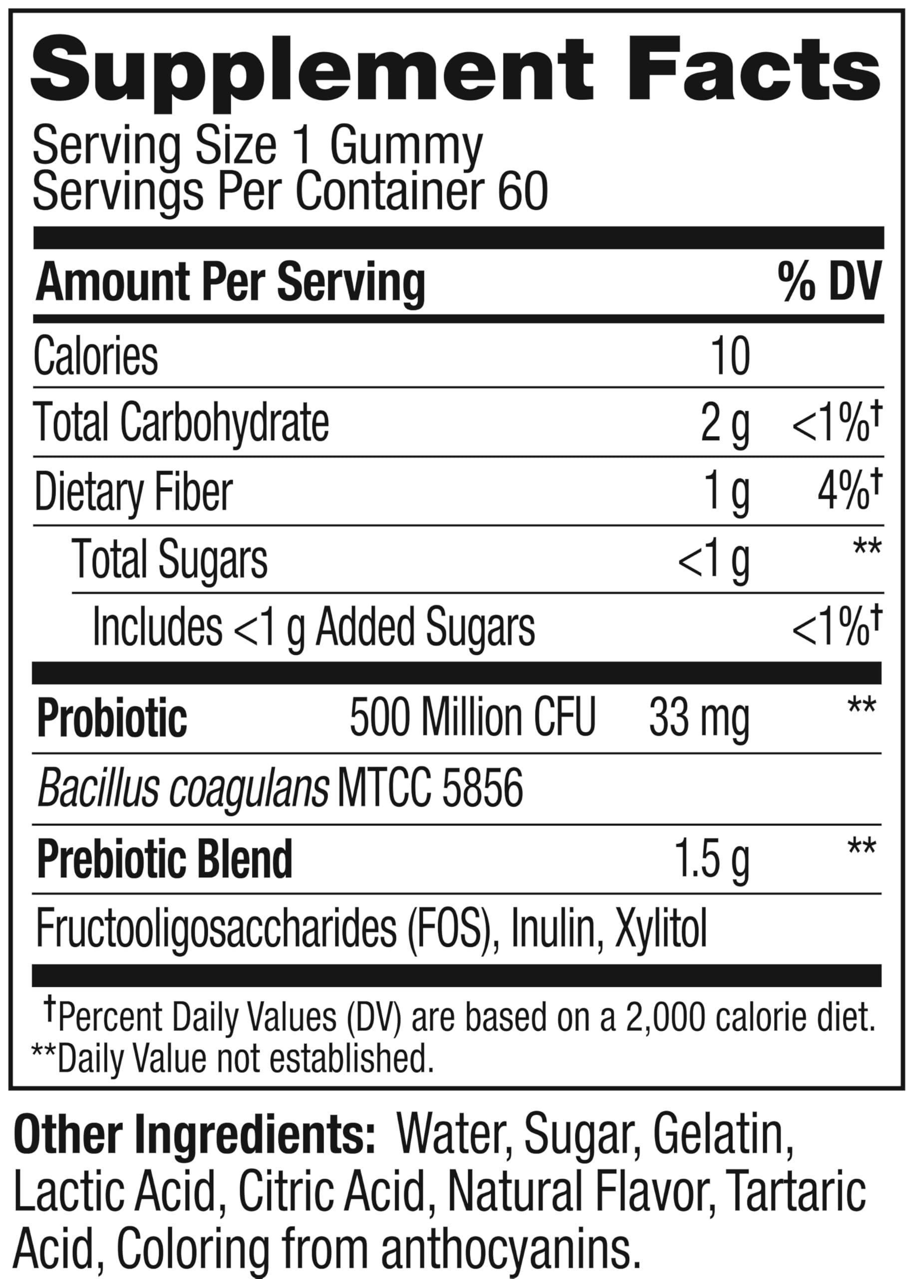 OLLY OLLY Probiotic + Prebiotic Gummy, Digestive Support and Gut Health, 500 Million CFUs, Fiber, Adult Chewable Supplement for Men and Women, Peach, 30 Day Supply - 60 Count