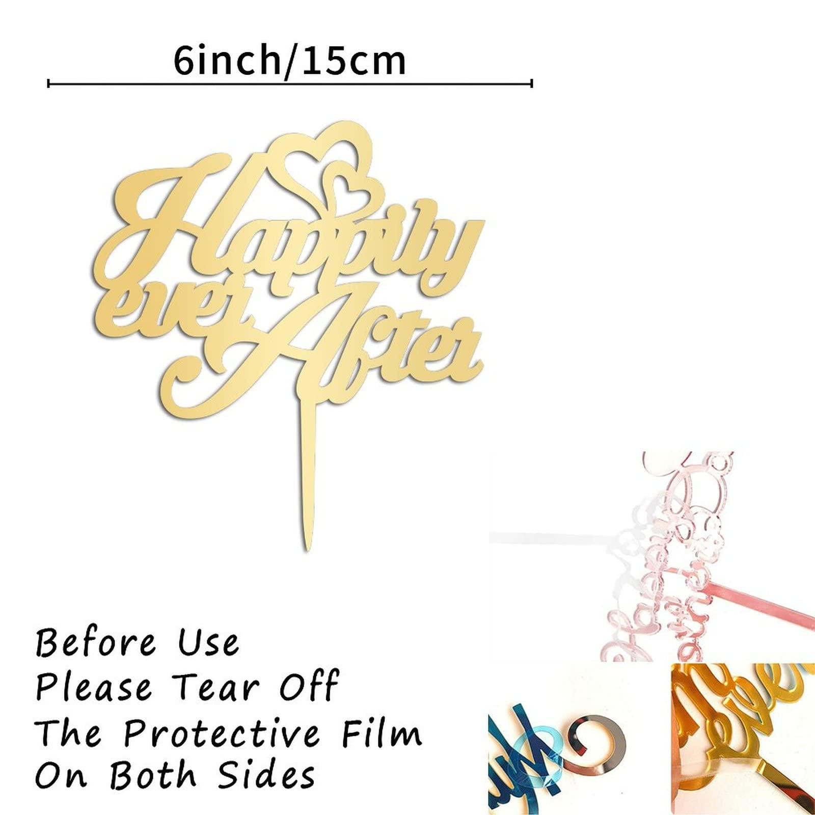 COCOKEN Happily Ever After Wedding Cake Toppers Funny Wedding Cake Topper Gift For Bride Groom Word Art Wedding Cake Decor Anniversary Engagement Bridal Shower Party Decoration Cake Supplies