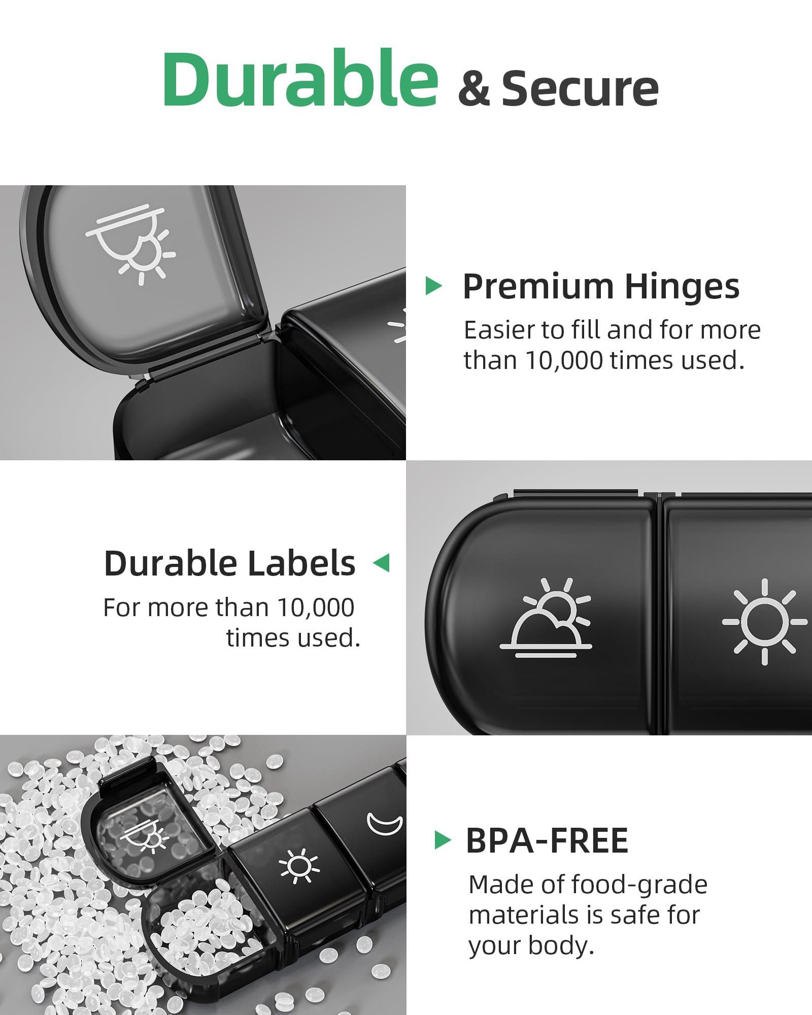 PULIV PULIV Weekly Pill Organizer 4 Times a Day with a Business Stylish Bag, Portable Pill Box 7 Day with 28 Compartments for Men, Removable Pill Sorters to Store Vitamin, Medication, Fish Oil, Supplements