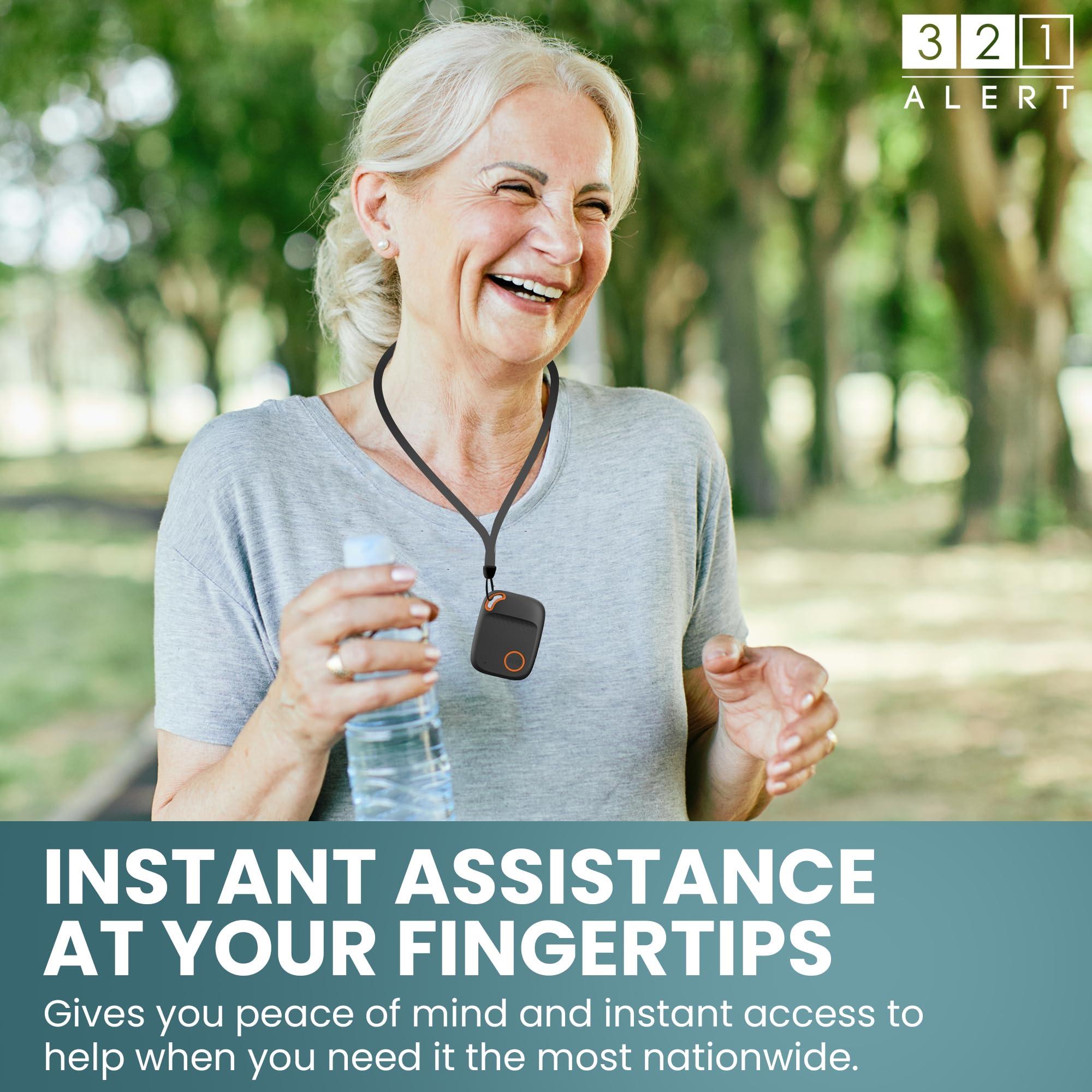 321 Alert Medical Alert System for Seniors with Fall Detection -GPS 4G LTE Cellular SOS Alert System, 24/7 Emergency Monitoring - Call to Activate - Elderly Life Alert Necklace (Mini Y Black)