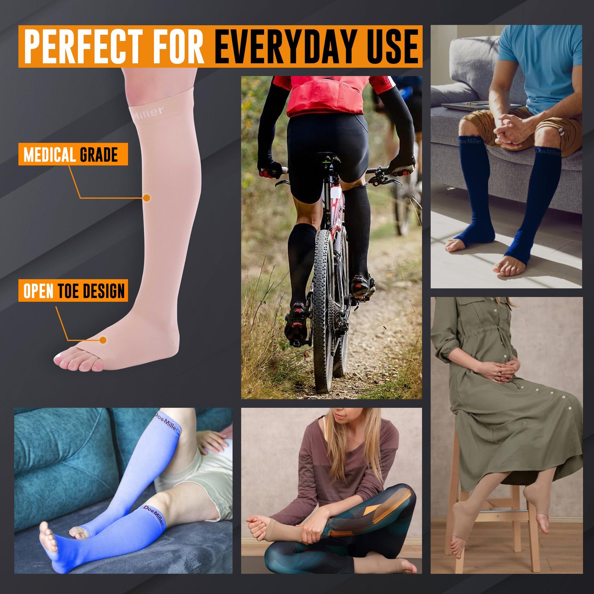 Doc Miller Doc Miller Open Toe Compression Socks, 30-40 mmHg, Toeless, Support Circulation, Shin Splints, Calf Recovery, Varicose, Knee High, Medical Grade, Skin/Nude Socks, 4X-Large Size for Men & Women, Pair