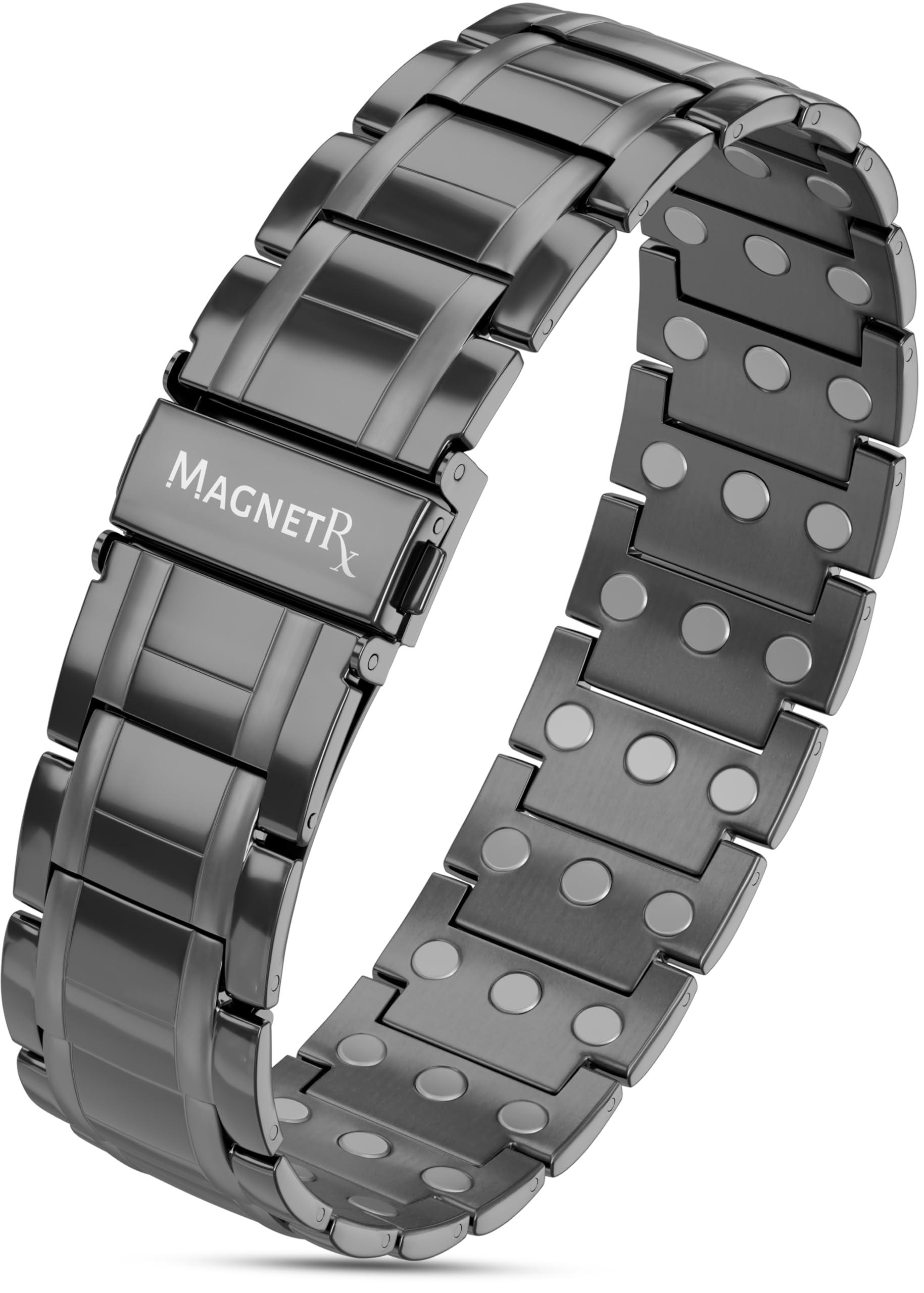 MagnetRX MagnetRX 3X Strength Magnetic Bracelets for Men Effective Magnetic Mens Titanium Bracelet Premium Fold-Over Clasp & Adjustable Length with Sizing Tool & Gift Box (Gunmetal)