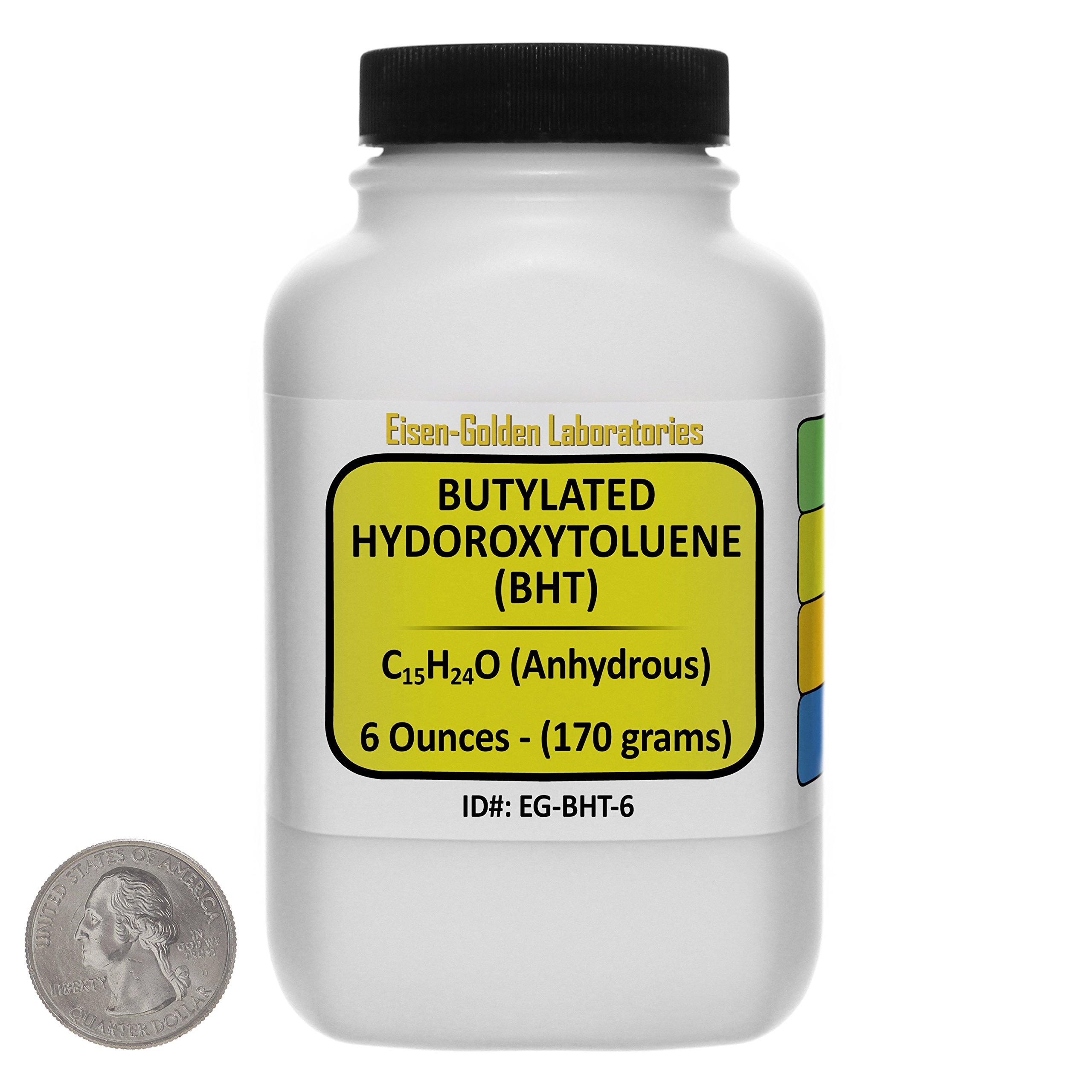 Eisen-Golden Laboratories Butylated Hydroxytoluene [C15H24O] 99+% USP Grade Crystals 6 Oz in a Space-Saver Bottle USA