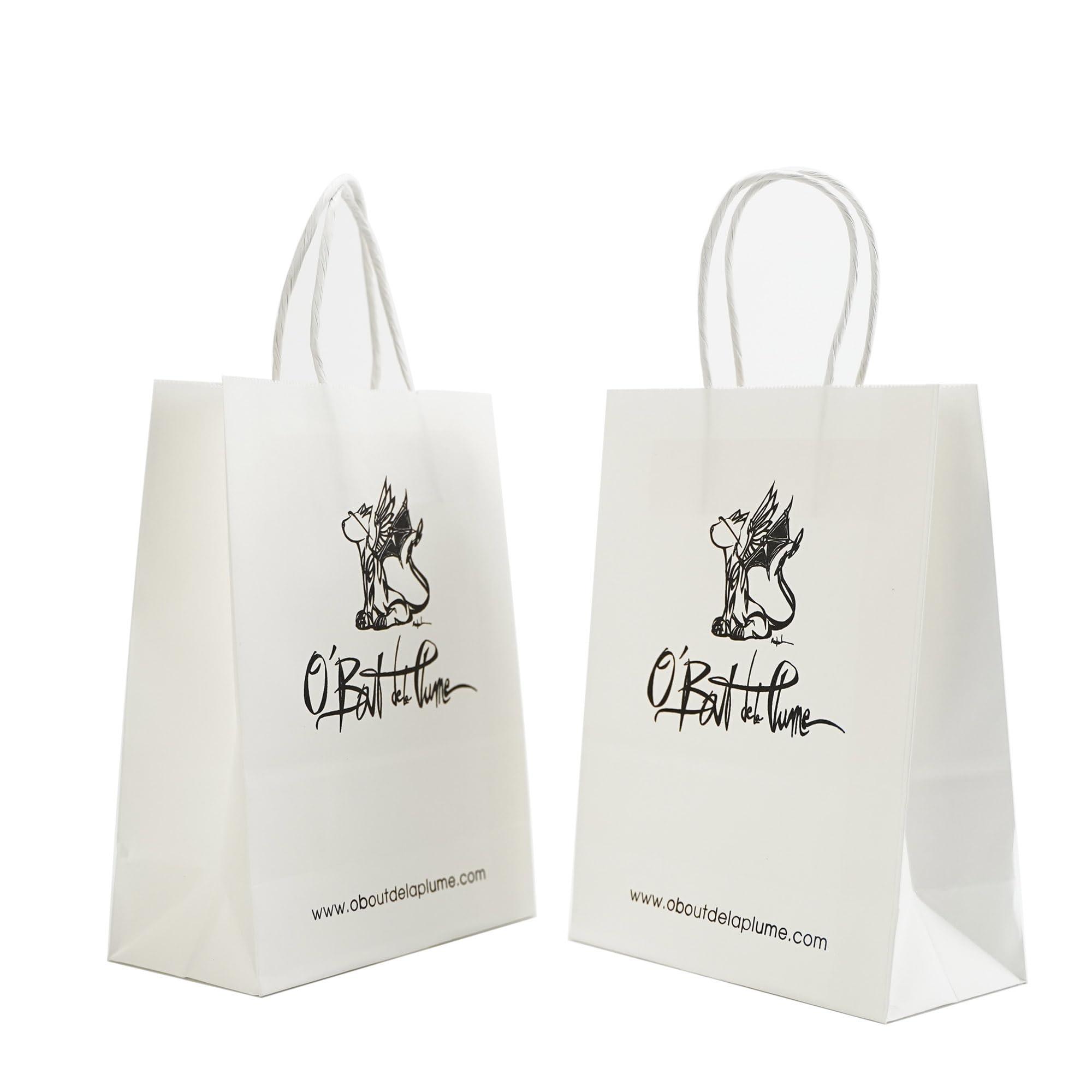 SOUTH GIANT Custom Printed Kraft Paper Bags for Small Business, 10.5x8.5x4.25 inch Medium Size, Personalized Retail Gift Bags with Logo, White Shopping Paper bag with Handle, Goodie Bags (50pcs - White)