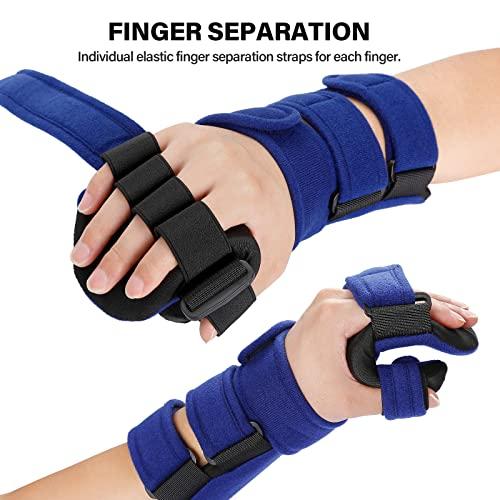 HOOMTREE HOOMTREE Stroke Resting Hand Splint Right&Left Resting Hand Splint with Finger Separator Functional Night Immobilizer Wrist Finger Brace for Carpel Tunnel Pain,Sprain Fracture,Tendonitis (Left,Blue)