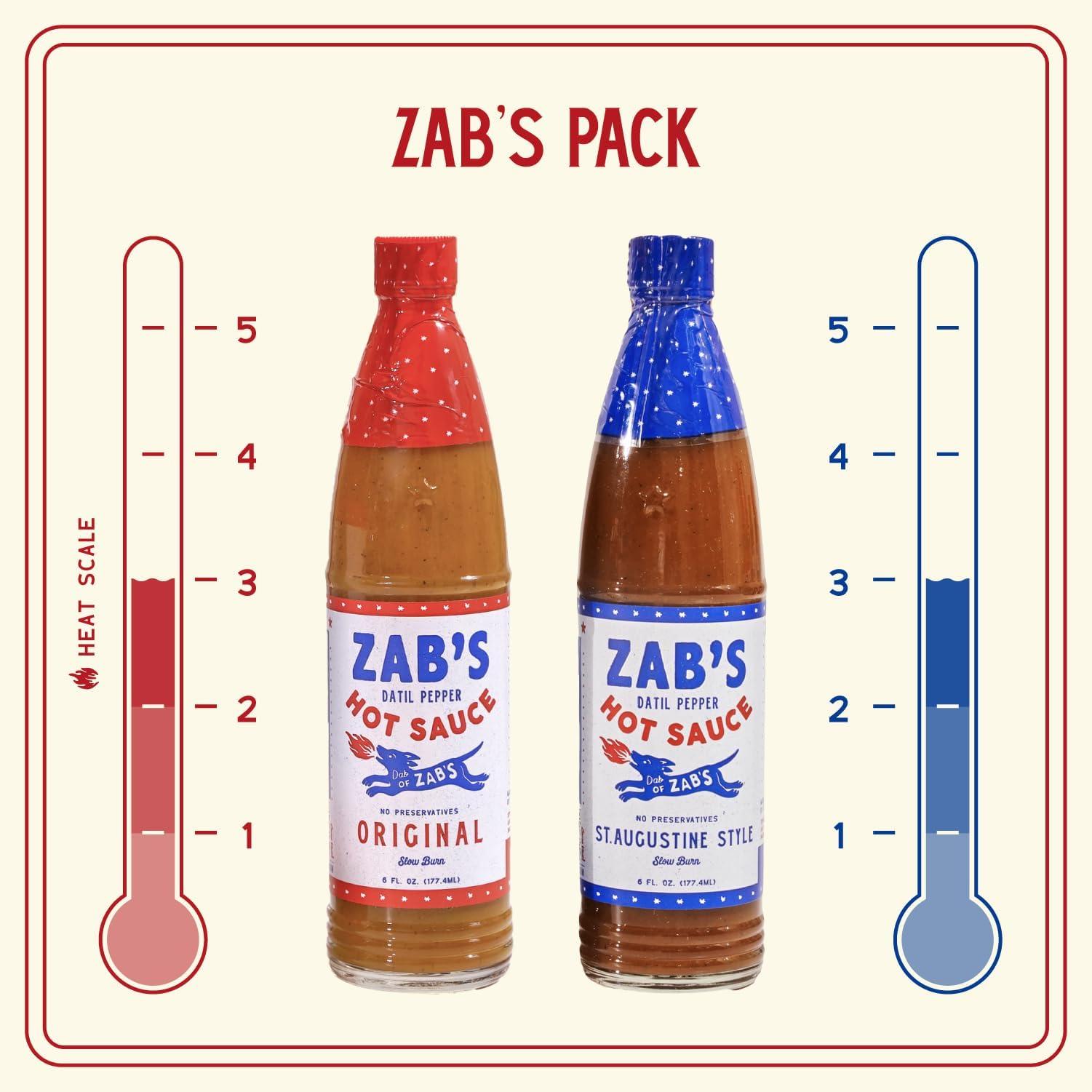 Zab\'s Zab\'s Hot Sauce 2-Pack Bundle | Made with Signature Slow Burn Datil Peppers | Original and St. Augustine Style 6oz. Bundle | Christmas & Holiday Stocking Stuffer, Gift for All Hot Sauce & Food Lovers