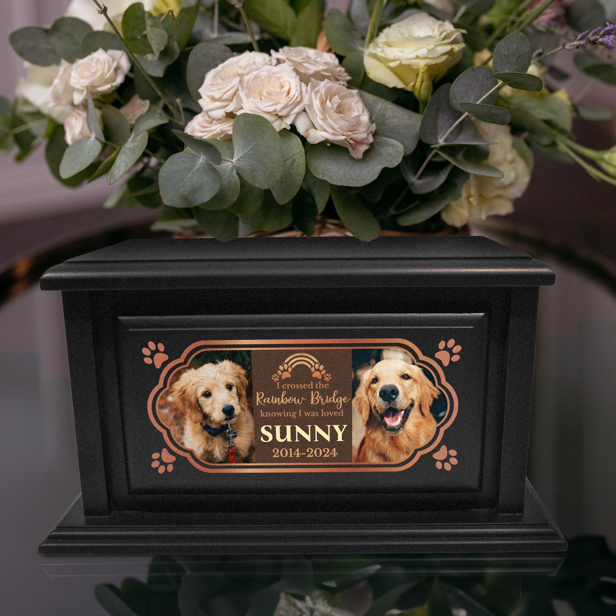 Basic Fundamentals 250lbs Personalized Pet Urns Made of Solid Pine Wood, Custom Urn Box for Dog Ashes, Large Burial and Cremation Urns for Dog Memorial, Black Wood Color (Design 12)