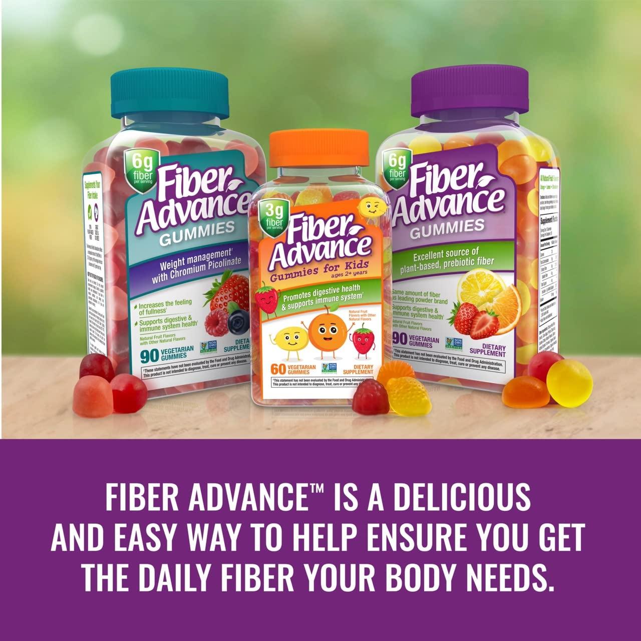 Fiber Advance Fiber Advance Gummies | 100% Plant Based Fiber Supplement for Digestive Health | Chicory Root Inulin Prebiotic Fiber Gummies for Adults | Gluten Free, Vegetarian, & Non-GMO (Pack of 3)