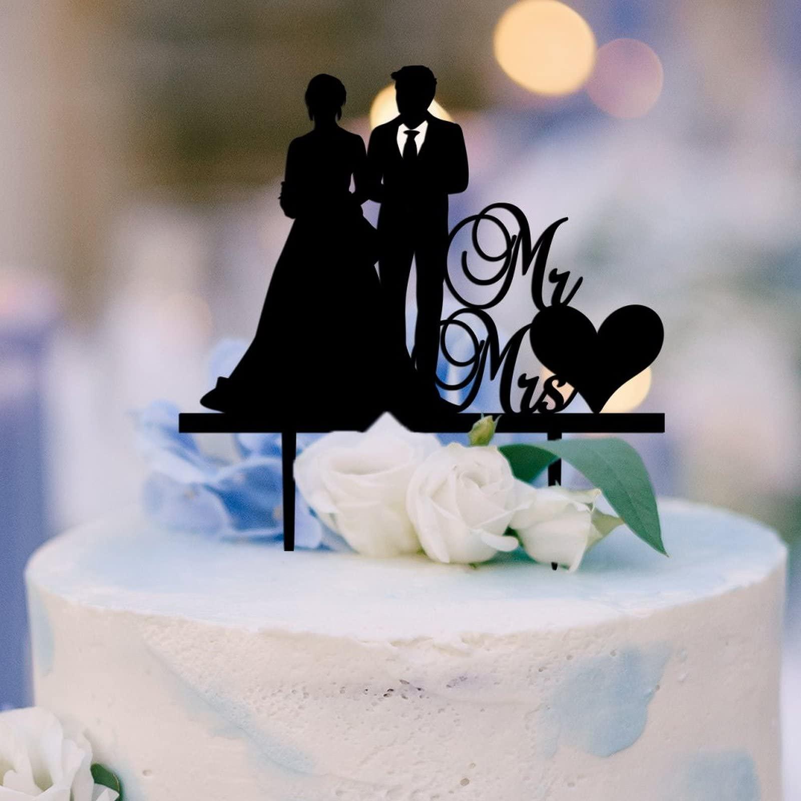 DENOOO Acrylic Cake Toppers for Wedding Romantic Bride & Groom Mr & Mrs Heart-shaped Cake Topper Cake Toppers for Wedding Party Cake Decor Wedding Cake Decoration Engagement Decoration