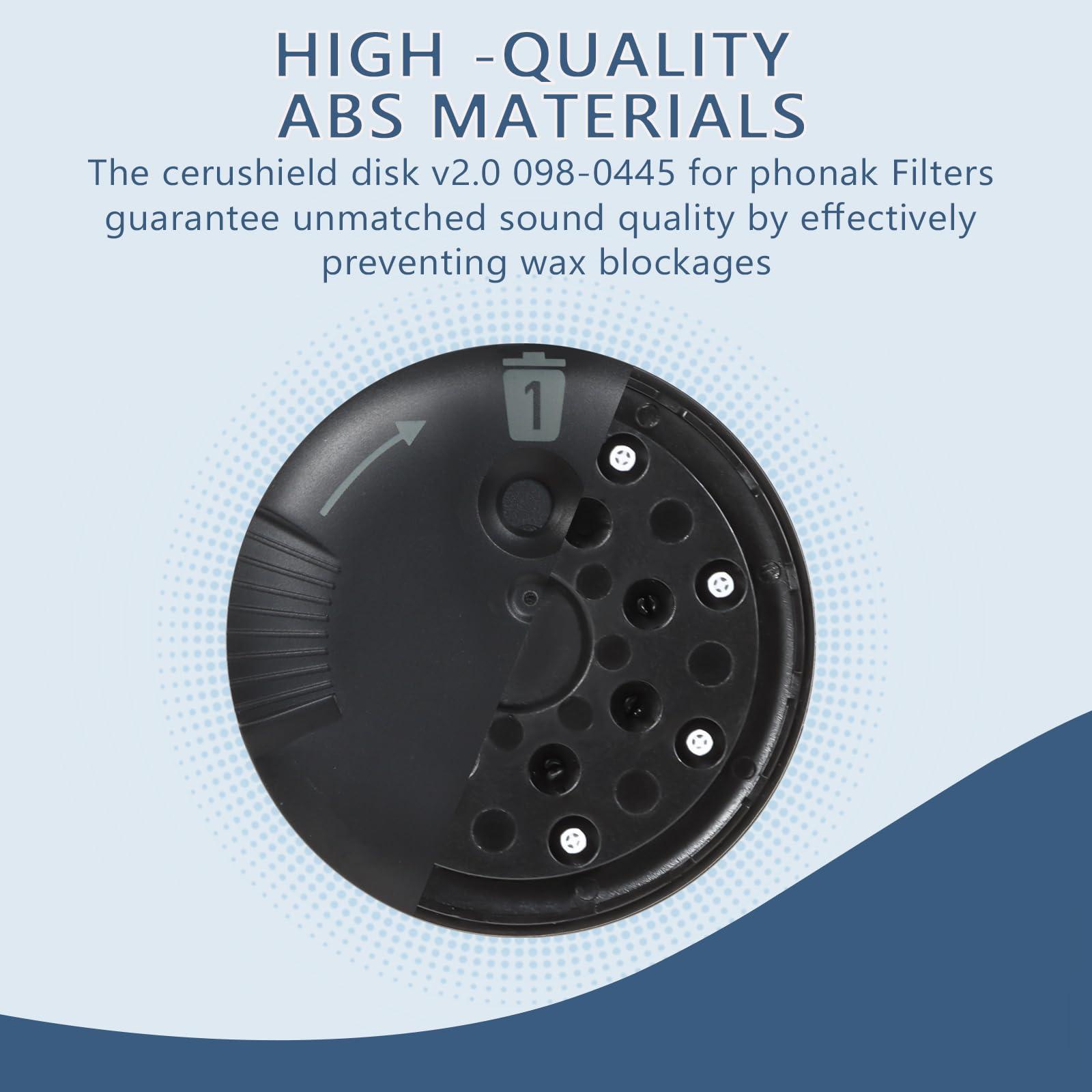 Audisaisi Cerushield Disk v2.0 098-0445 for phonak, Phonak Hearing Aid Accessories Wax Filters, Hearing aid wax guards, Phonak wax guard- Improve Sound Performance,1 pack/8 pcs