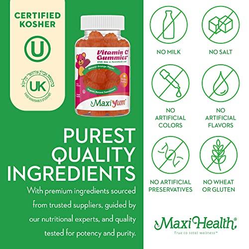 Maxi Health Vitamin C Gummies with Zinc - Maxi-Health Vitamin C with Zinc for Children and Adults - Respiratory Support and Immune Booster - No Preservatives and Artificial Flavors - 60 Fruit Shaped Gummies