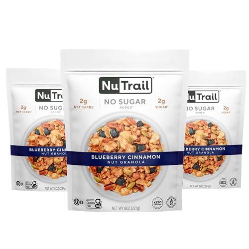 NuTrail NuTrail Nut Granola, Blueberry Cinnamon, No Sugar Added, Gluten Free, Grain Free, Keto, Low Carb, Healthy Breakfast Cereal 8 oz. 3 Count