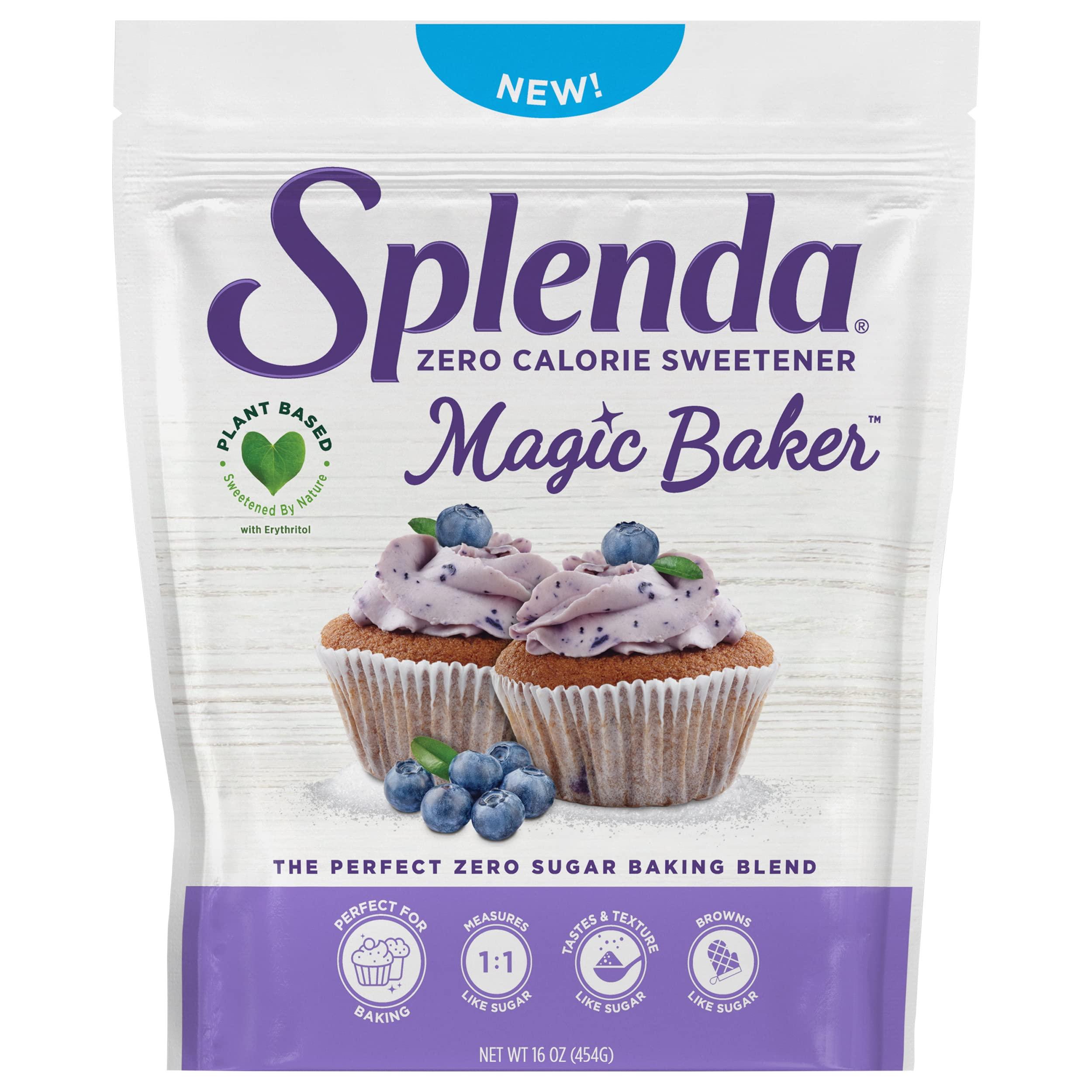 SPLENDA SPLENDA Magic Baker Zero Calorie Plant Based Granulated Baking Blend with Stevia, Erythritol and Allulose – Zero Sugar, Keto Friendly, 1lb (16 oz) Pouch (Pack of 1), White
