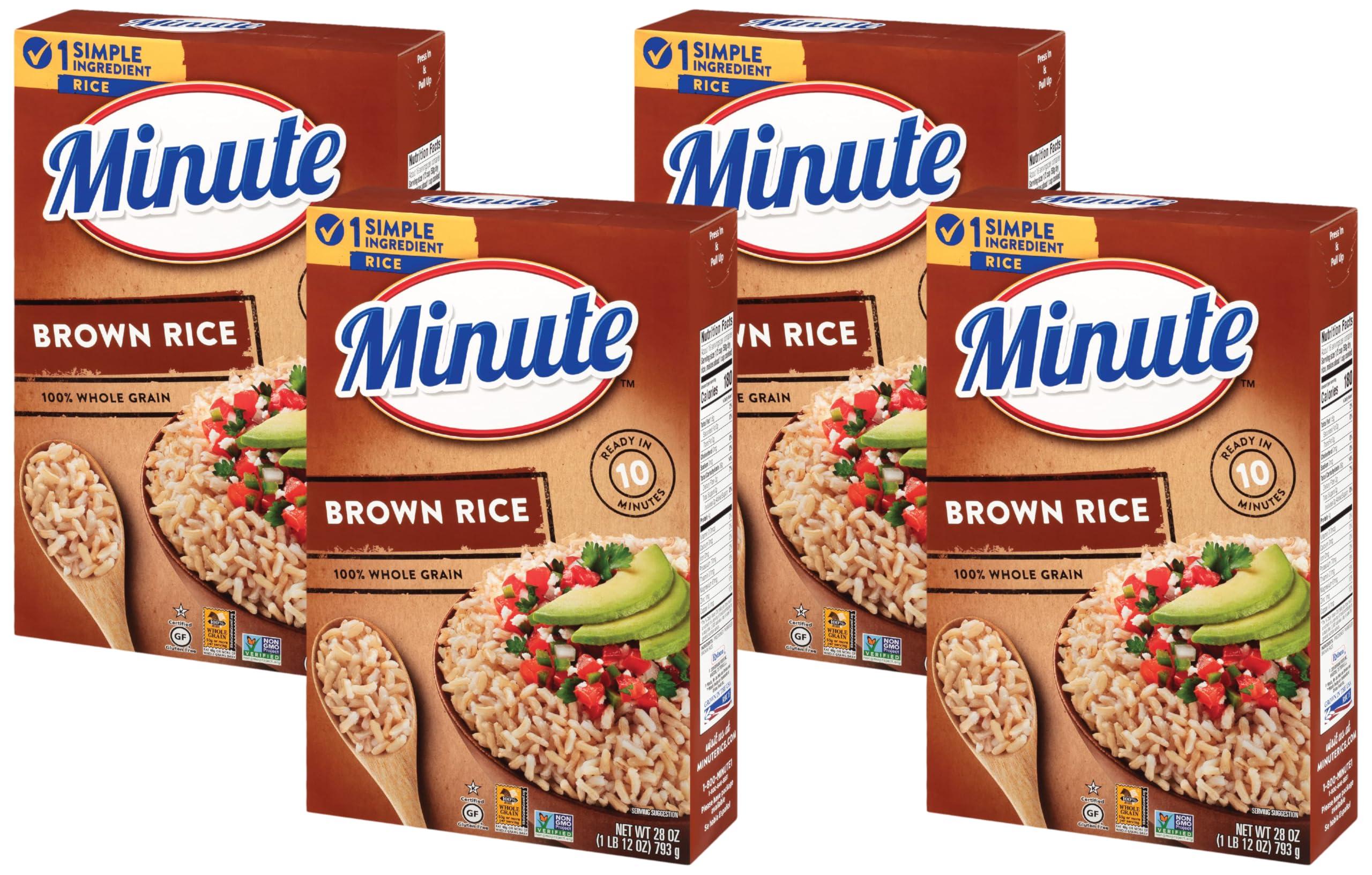 Minute Minute Brown Rice, Instant Brown Rice for Quick Meals, 28-Ounce Box (Pack of 4)