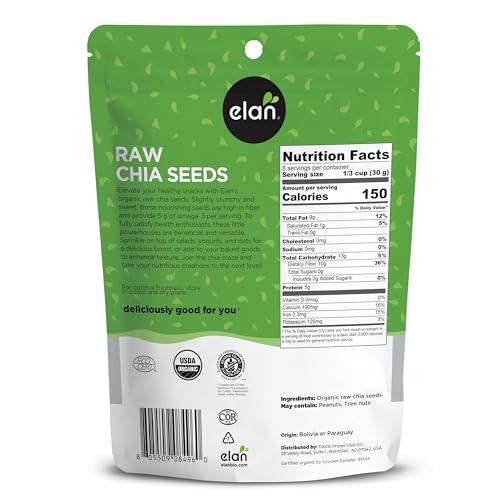 Elan Elan Organic Chia Seeds, 8.8 oz, Natural Raw Black Chia Seeds, Plant-Based, Non-GMO, Vegan, Gluten-Free, Kosher, Gels Easily, Superfood
