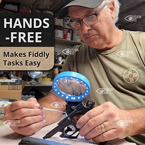 Vision Aid VISION AID 30X Hands-Free Magnifying Glass with 21 LED Lights for Coins Jewelry Crafts Hobby 40X Loupe Handheld or Desktop Stand Magnifier for Seniors Reading Watch Repair Soldering Close Work