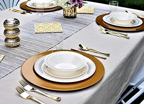 Crown Display Exquisite 40-Pack Silver Ovals Design Plastic Plates (20-dinner 20-dessert) Set Premium Heavyweight Plastic Wedding Plates Looks Like China…