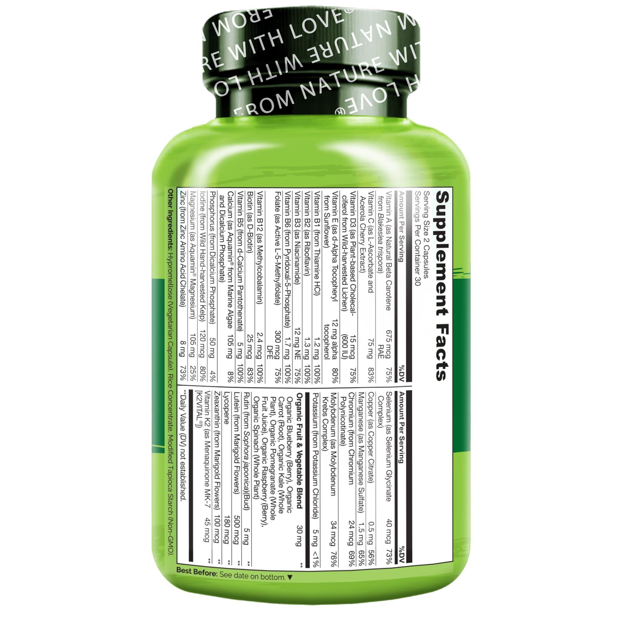 NATURELO NATURELO Whole Food Multivitamin for Teenage Boys - Vitamins and Minerals Supplement for Active Kids - with Plant Extracts - Non-GMO - Vegan & Vegetarian - 60 Capsules