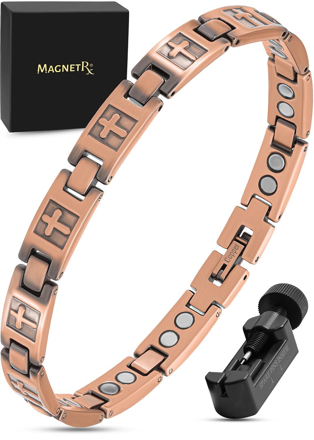 MagnetRX MagnetRX Copper Cross Bracelets for Women Effective Magnetic Womens Bracelet with Cross Adjustable Cross Bracelet with Included Sizing Tool (Cross)