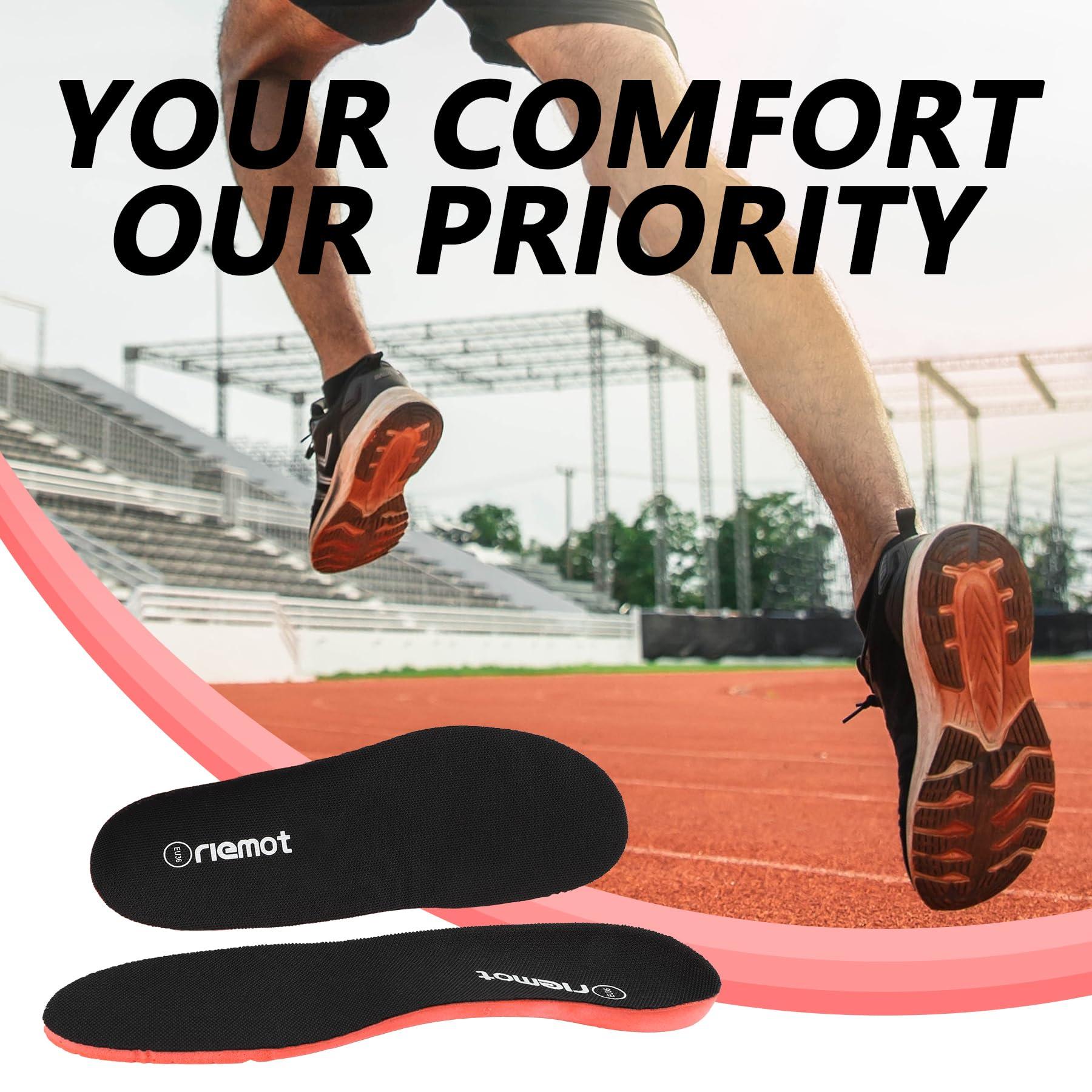 riemot riemot Arch Support Insoles for Men All-Day Comfort Gel Sport Shoe Inserts Replacement Cushioning Shock Absorbing Foam Insoles for Running Shoes Sneakers Work Boots Black US 10.5/EU 43.5