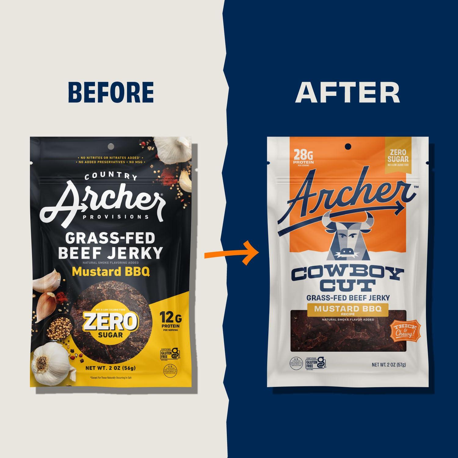 Country Archer Country Archer Grass Fed Beef Jerky Mustard BBQ - Zero Sugar Beef Jerky, Sugar Free Beef Jerky Snack Pack, Mustard BBQ Beef Jerky Bulk, Individual Beef Jerky Pack, Gluten Free, Paleo- 2 oz (Pack of 6)