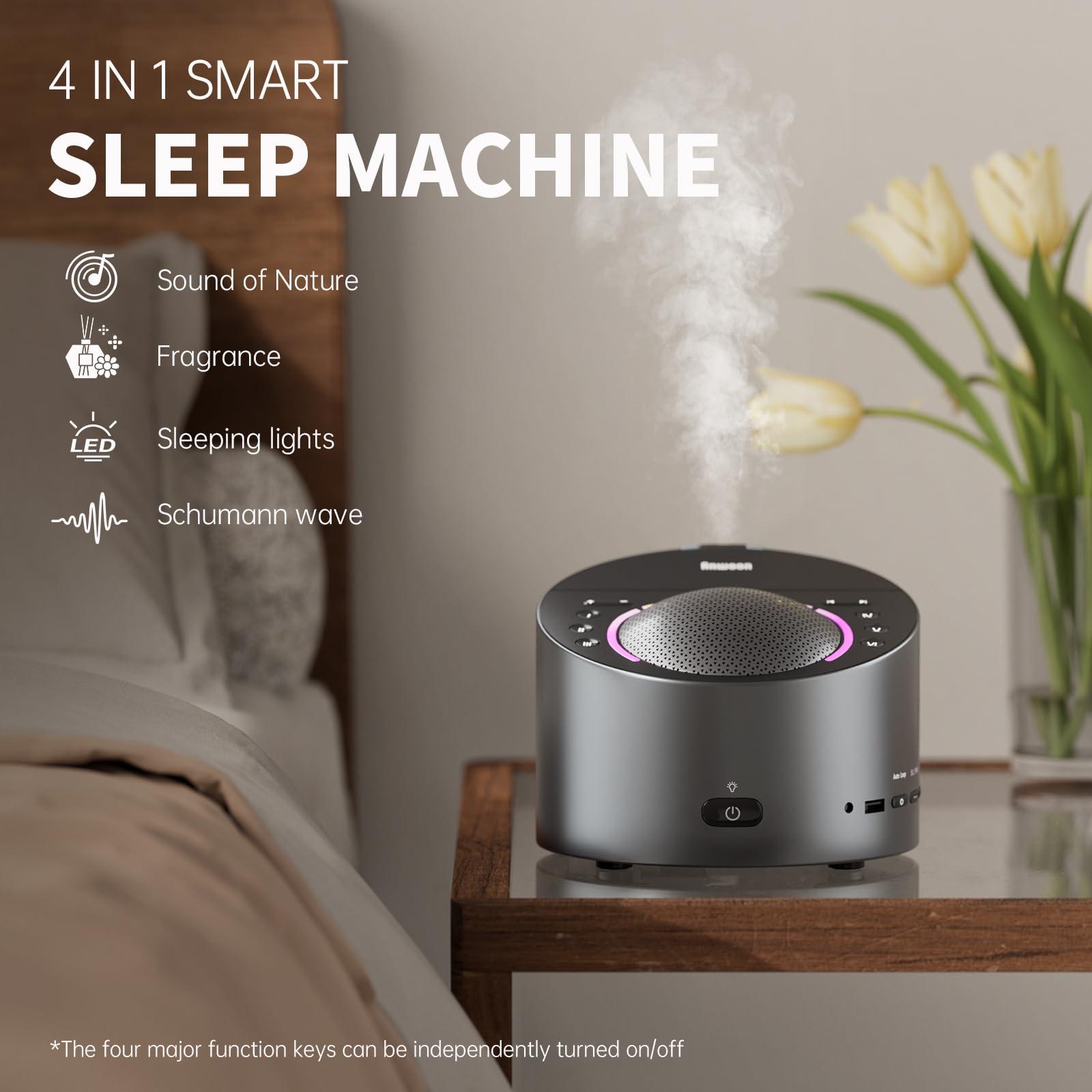 ANWOON Sleep Machine Upgraded by White Noise Sound Machine, Schumann Wave, Aromatherapy Machine, Smart Lights Ideal 4-in-1 Therapy System for Sleep, Relaxation at Home, Office, for Baby, Kids, and Adults.