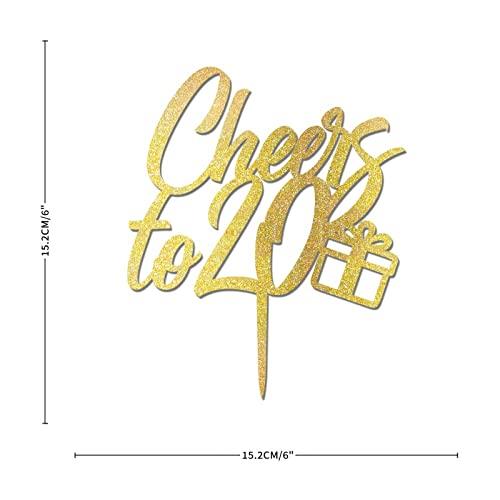 CustonCares Cheers to 20 Cake Topper 20th Birthday Cake Topper Glitter Gold Twenty 20 Years Old Birthday Party Decorations Custom Name Any Age Number 20th Anniversary Birthday Present For Him Her