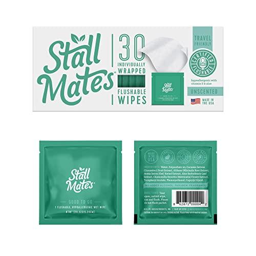 Stall Mates Wipes Stall Mates Wipes - Flushable Wipes | Individually Wrapped | Travel Friendly | Unscented with Vitamin-E & Aloe | (30 on-the-go singles)