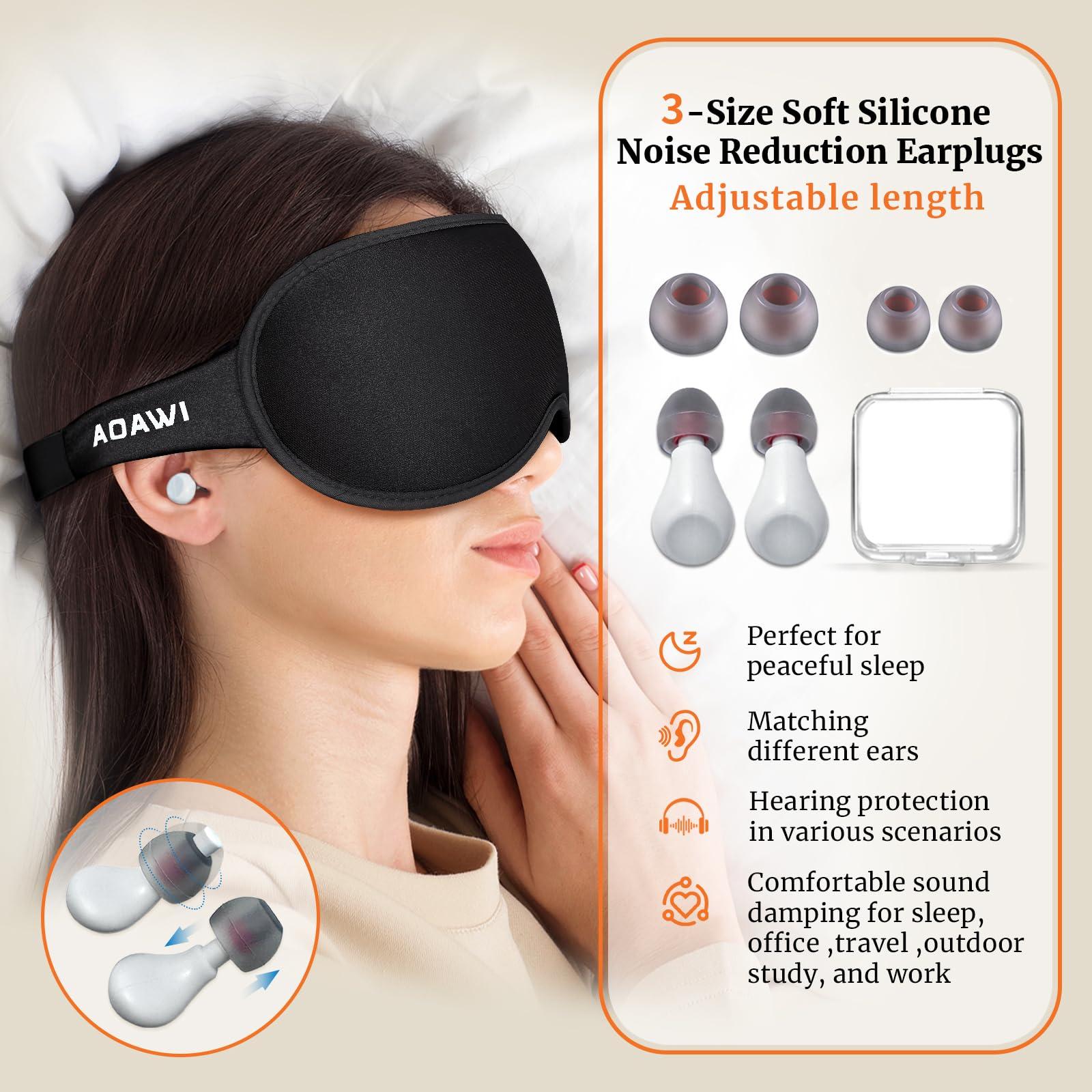 AOAWI AOAWI Sleep Eye Mask 3D Contoured Cup Soft and Gentle, Breathable, Comfortable for Side Sleeping, Travellers, Yoga, Men, Women, Adjustable, with Silicone Ear Plugs for Sleeping Noise Reductions