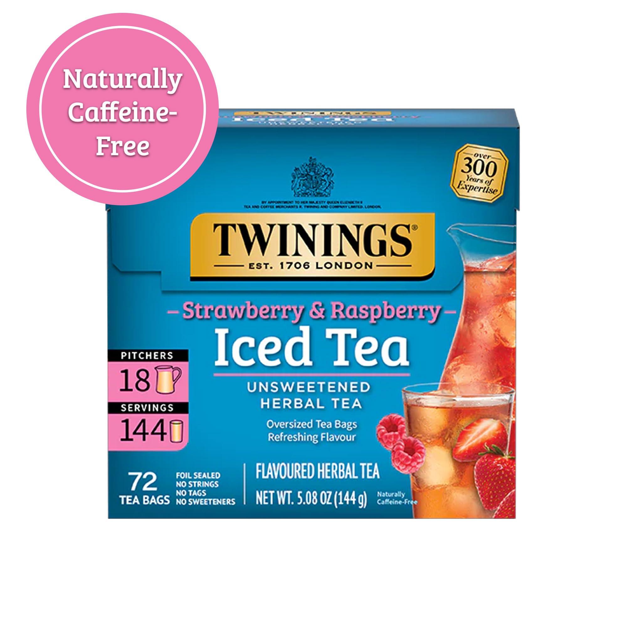 Twinings Twinings NEW Strawberry & Raspberry Herbal Iced Tea, 72 Deliciously Unsweetened Tea Bags, Makes 18 Pitchers or 144 Servings, Caffeine-Free, 72 Count (Pack of 1)