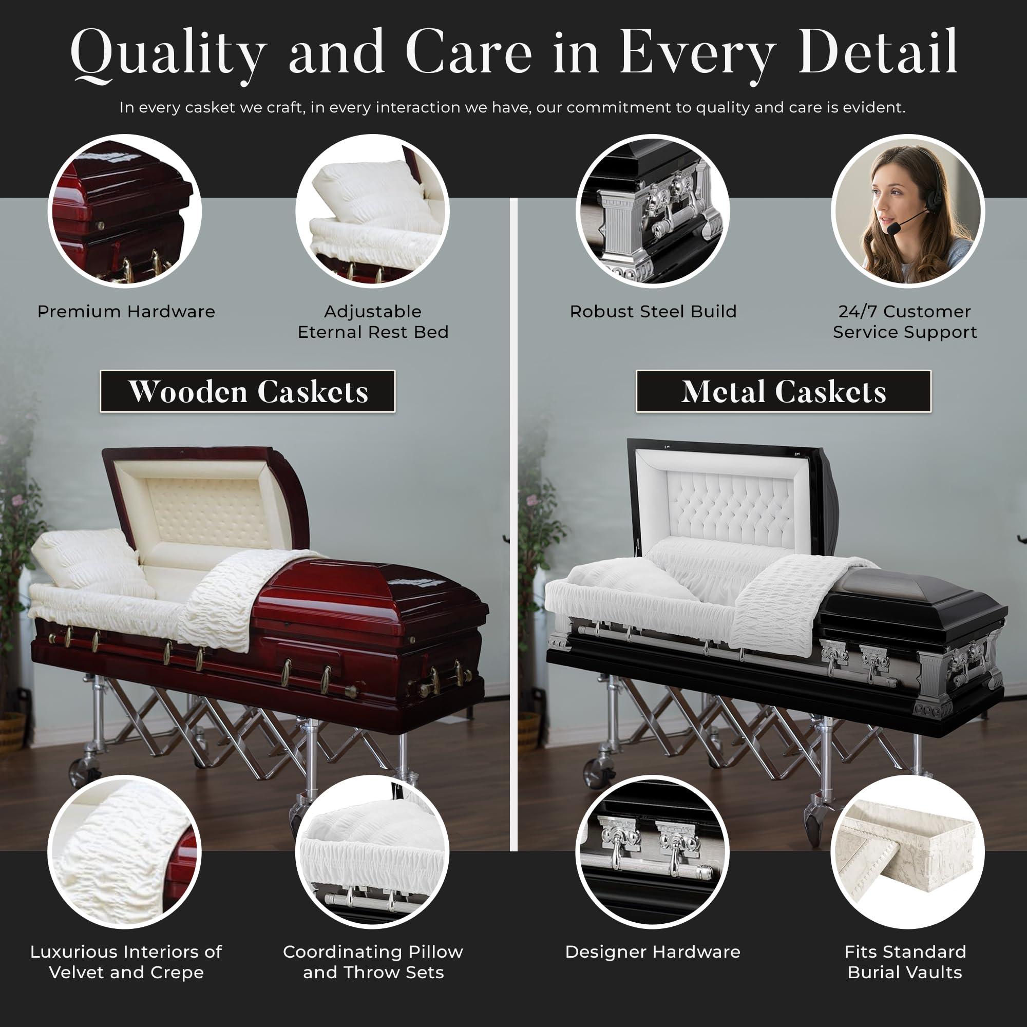 Overnight Caskets Overnight Caskets Spartan Collection Funeral Casket White with White Interior - 20 Gauge Steel - Fully Appointed Adult Casket - Coffin Featuring a Crepe Interior Lining with Pillow and Throw Set