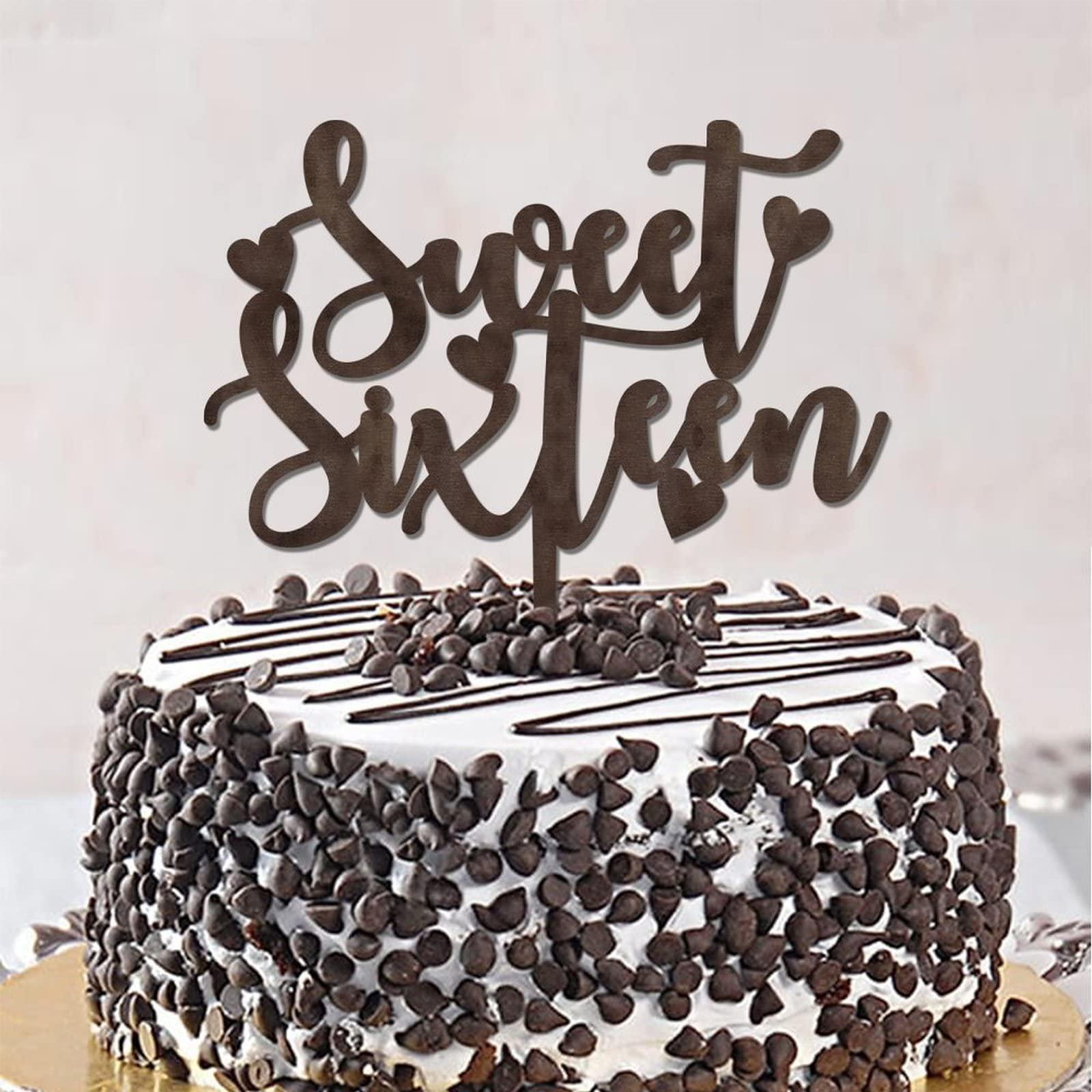 CustonCares Sweet 16 Cake Toppers 16th Happy Birthday Cake Topper Brown Wood Sixteen 16 Years Old Happy Birthday Party Favors Personalized Name Any Age Number 16th Anniversary Birthday Present For Family Friends