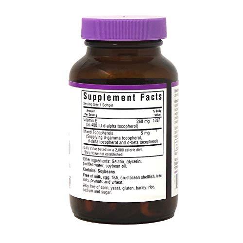 Bluebonnet Bluebonnet Nutrition Vitamin E 400 IU (268 mg) Mixed Tocopherols Softgels, Free Radical Portection & Cardiovascular Support, Gluten-Free, Dairy-Free, Softgels, Servings, 100 Count