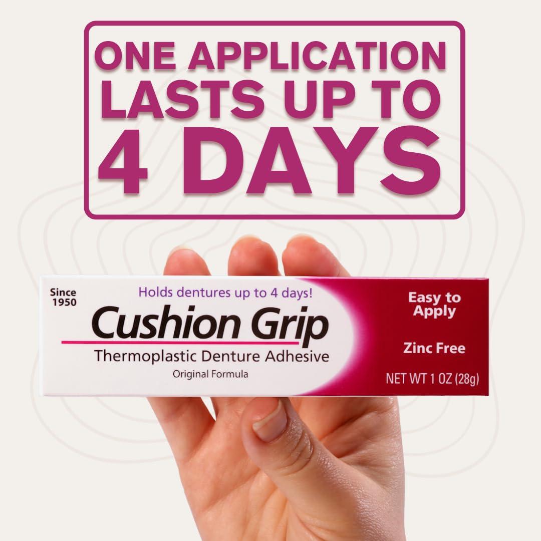 Cushion Grip Cushion Grip Thermoplastic Denture Adhesive, 1 oz - Get a Snug, Secure Fit for Upper and Lower Dentures and Partials | Non-Glue Adhesive, Acts Like a Soft Reline (Pack of 12)