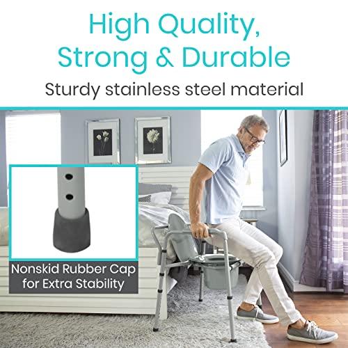 Vive Vive Bariatric Bedside Commode 500 lb Capacity- Folding 3n1 Toilet Chair, Portable Extra Wide Seat with Bucket Splash Guard, Heavy Duty Adult Bathroom, Pail Fits Standard Disposable Liner Bag, Nonslip