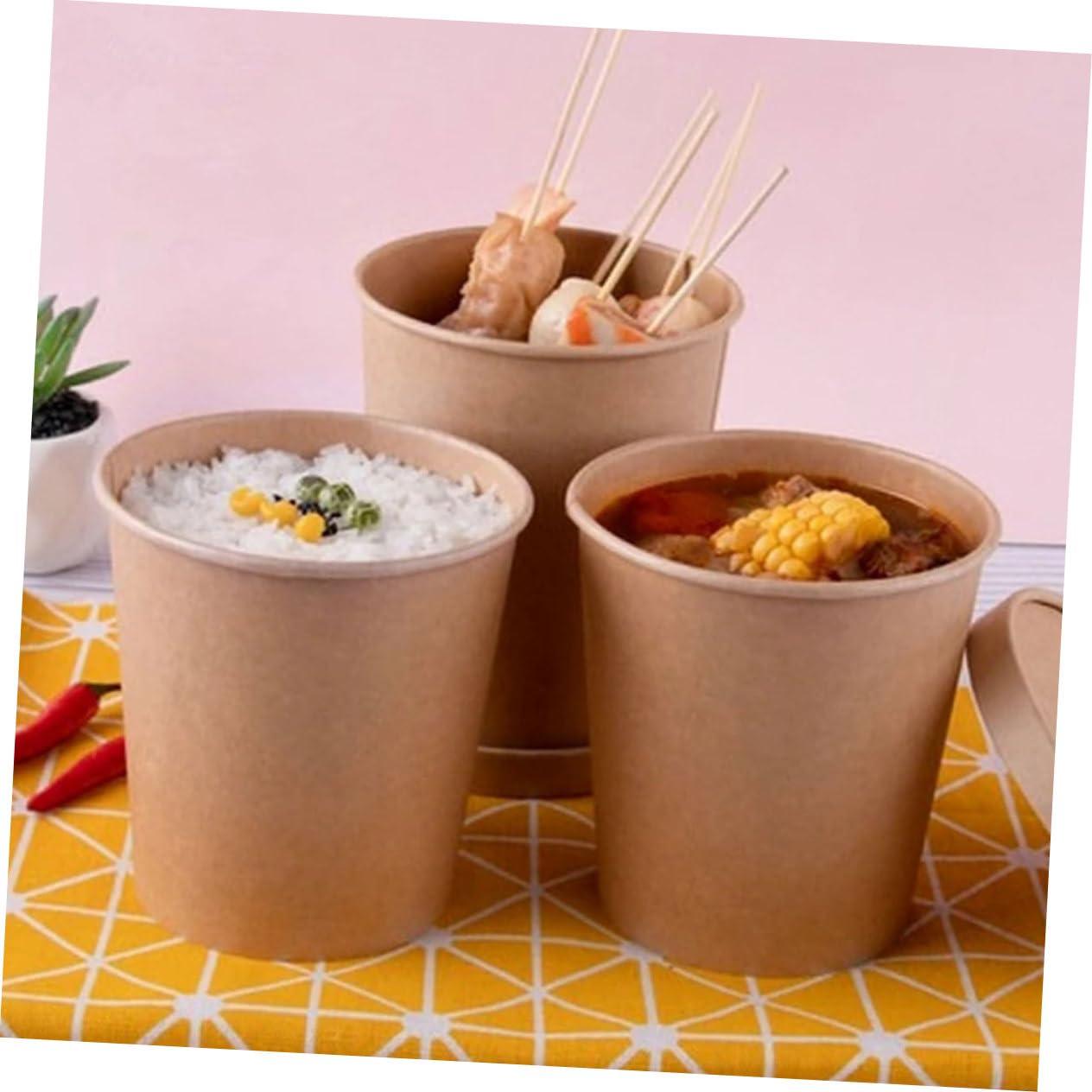 Hemoton Hemoton 25 Pack 32 oz Kraft Paper Cups with Lids- Disposable Soup Containers with Lids Ice Cream Cups with Lids- Microwavable and Freezer (25Cups& 25 Lids)