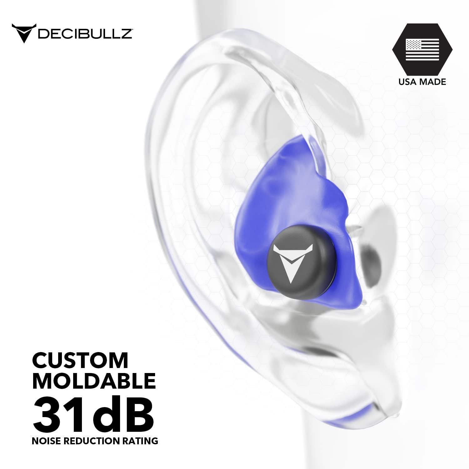 Decibullz Decibullz - Custom Molded Earplugs, 31dB Highest NRR, Comfortable Hearing Protection for Shooting, Travel, Swimming, Work and Concerts (Blue)