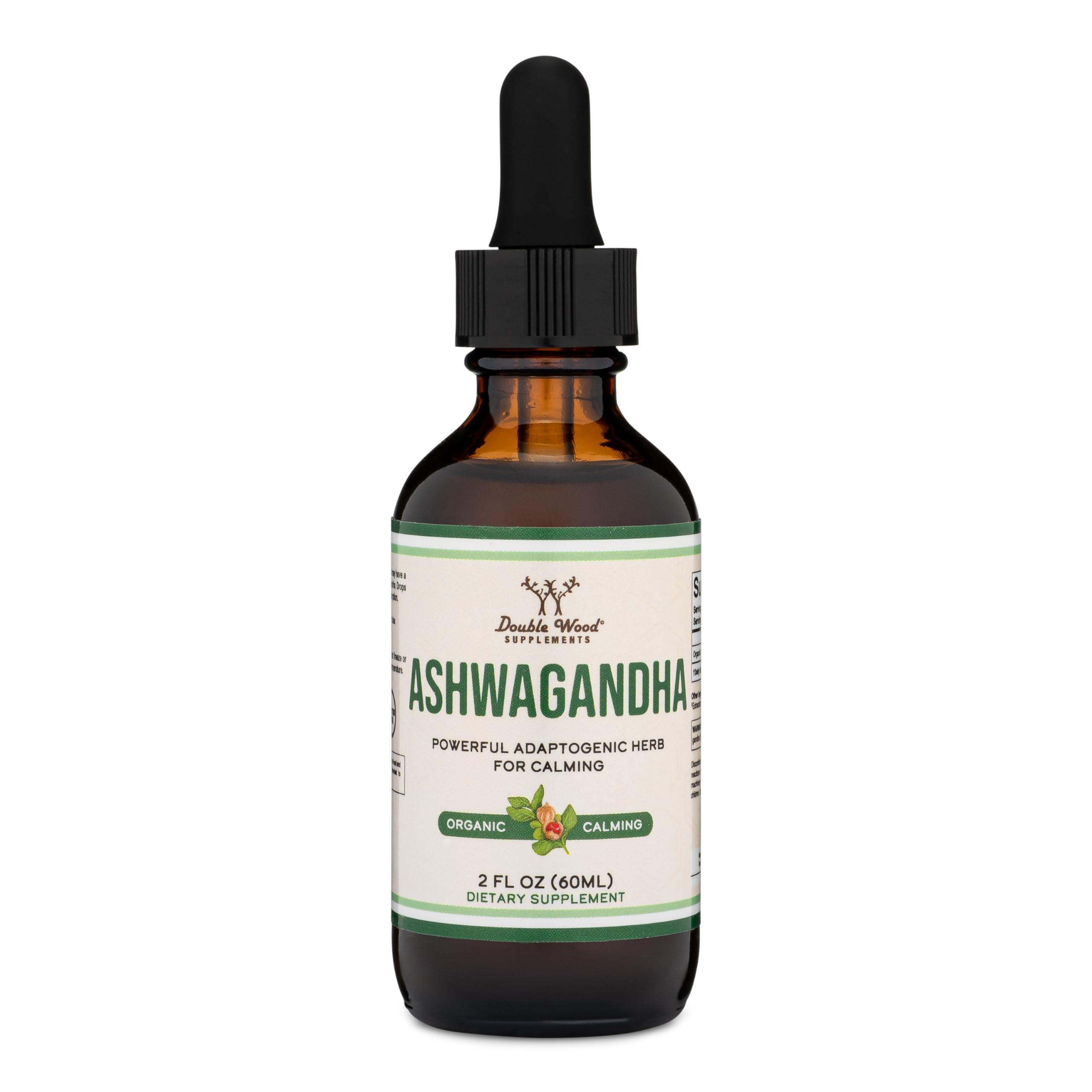 Double Wood Supplements Ashwagandha Organic Drops for Stress Relief (1,200mg, 60 Servings) Ashwagandha Tincture for Adrenal Support and Cortisol Manager (Vegan Safe, Gluten Free, Non-GMO) by Double Wood