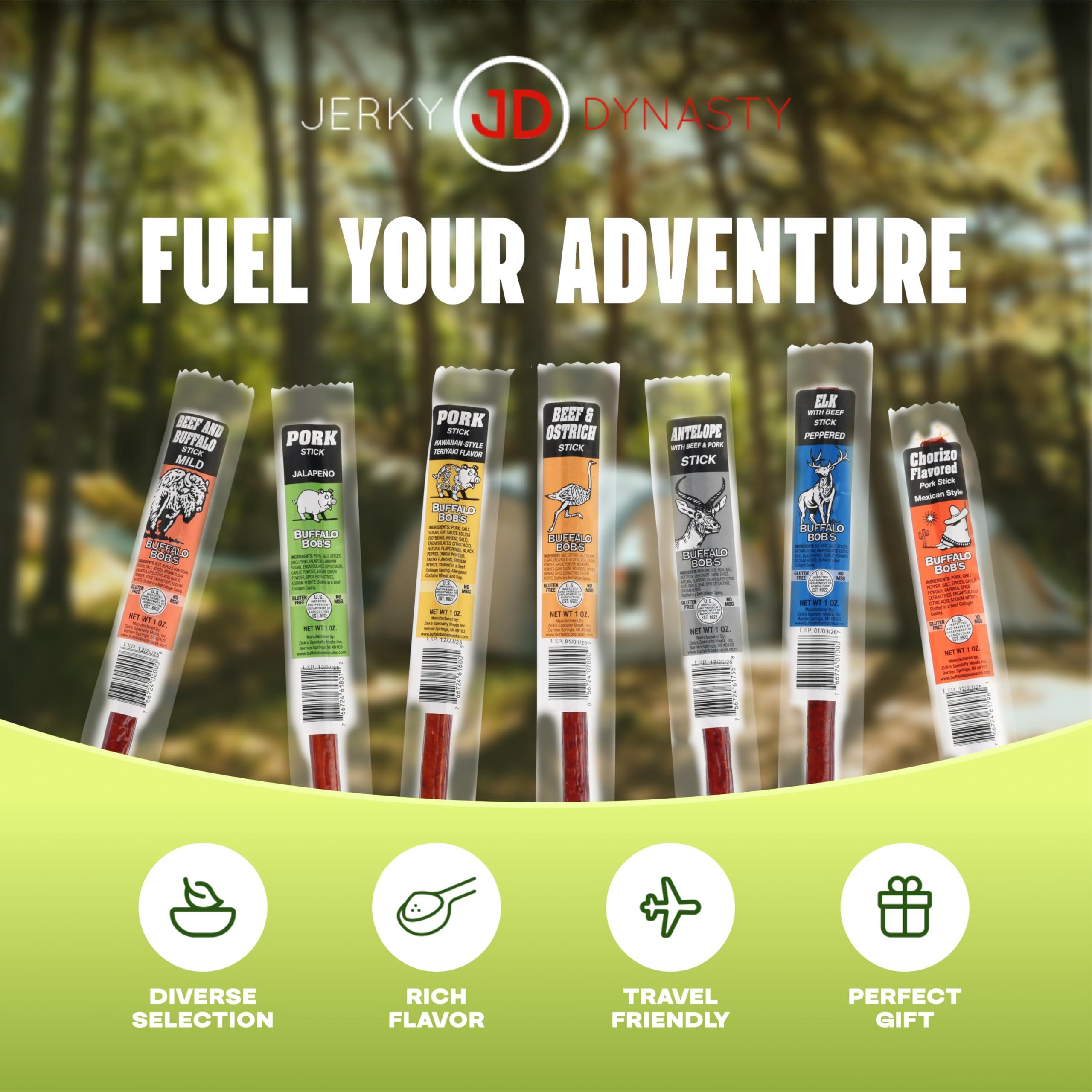 Jerky Dynasty Jerky Dynasty The Ultimate 27-Piece Exotic Jerky Gift Set - Buffalo Bob\'s Wild Game Jerky Variety Pack - Exclusive Flavors, Hefty Discount, Great for Stocking Stuffer & Protein Snack - Farm-Raised