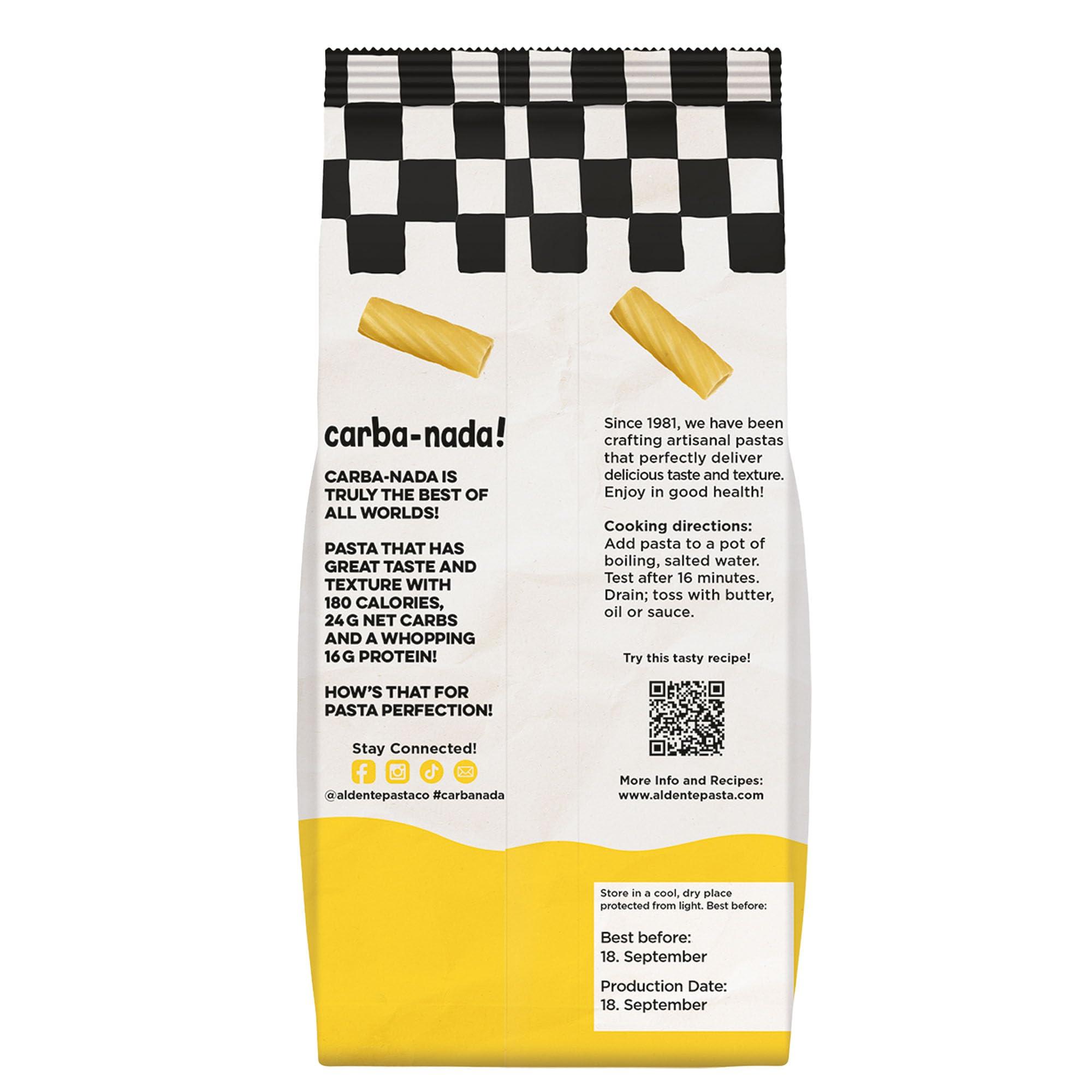 AL DENTE Al Dente Carba-Nada Rigatoni, Reduced-Carb, High Protein Pasta 12 Ounce Bags (Pack of 4)