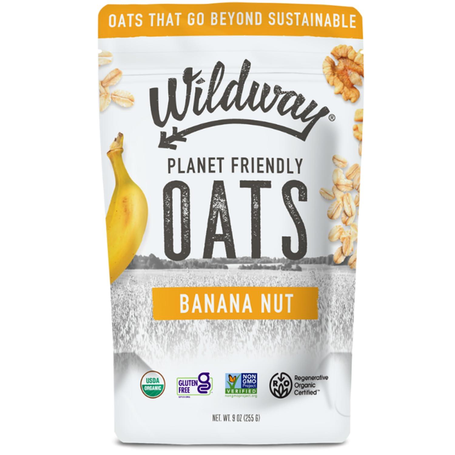 Wildway Wildway Organic Rolled Oats, Overnight Oats | Glyphosate-Free, Gluten-Free Oatmeal | Non-GMO, Plant-Based Protein | Regenerative, Sustainable, Traceable Organic Oats | Banana Nut | 9 Oz