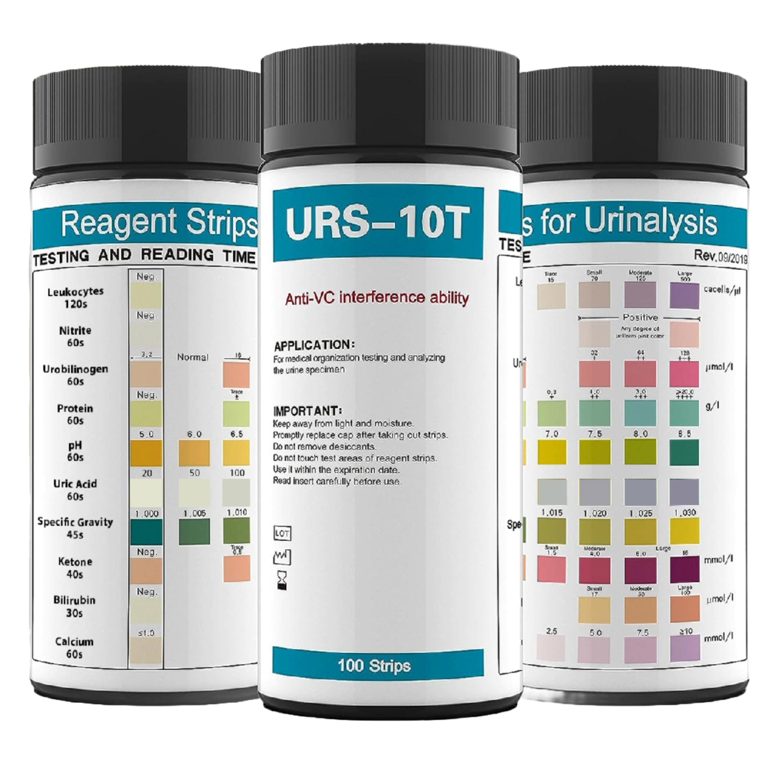 Palinoia URS 10-in-1 Urine Test Strips 10 Parameters Testing UTI, Urinalysis for Ketosis, pH, Protein, Kidney and Liver Function, 100 CT