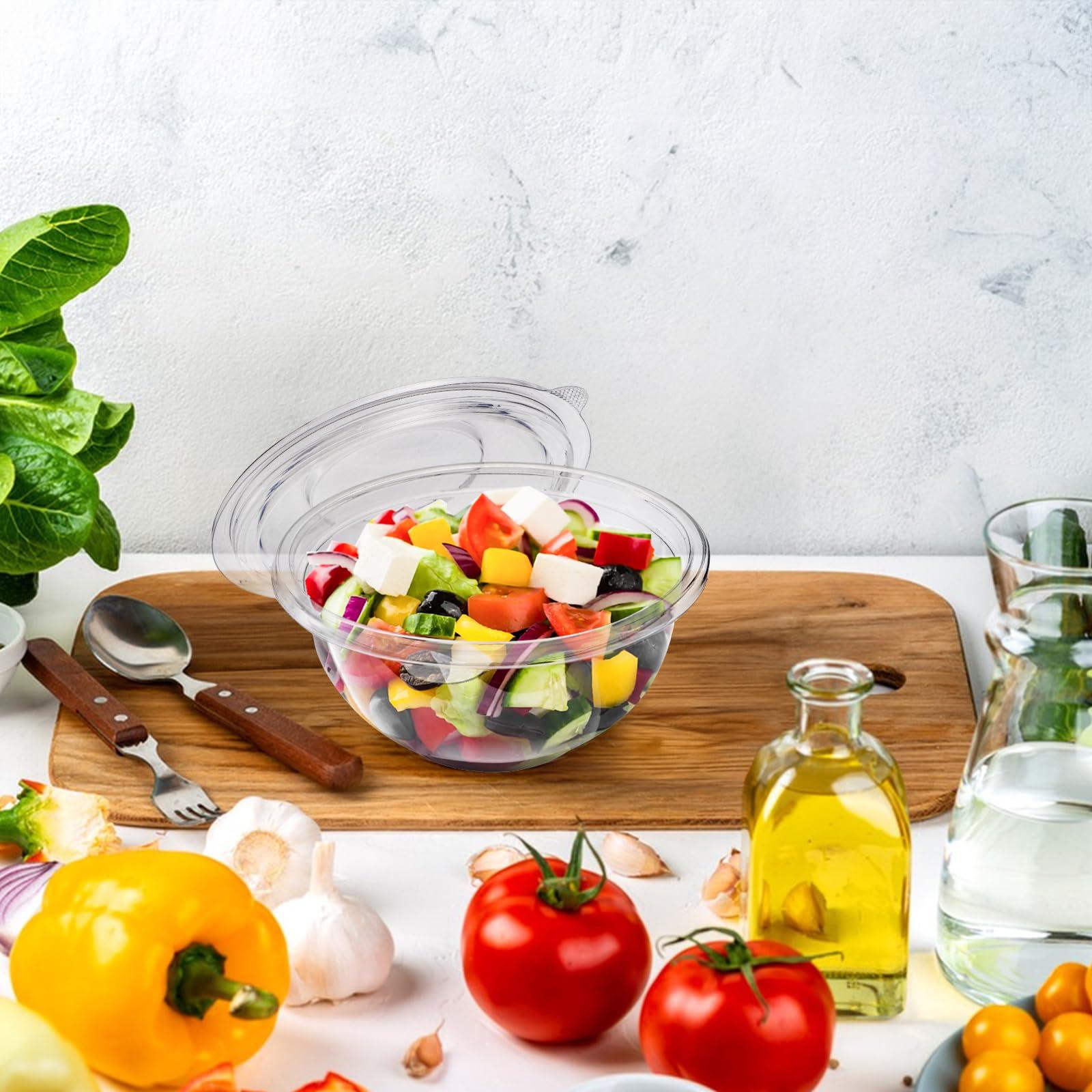 Cedilis Cedilis 50 Pack 16oz Plastic Salad Bowls with Lids, Small Clear Disposable Containers for Salad Meal Prep, Perfect for Picnics or as a To-Go Serving Bowl