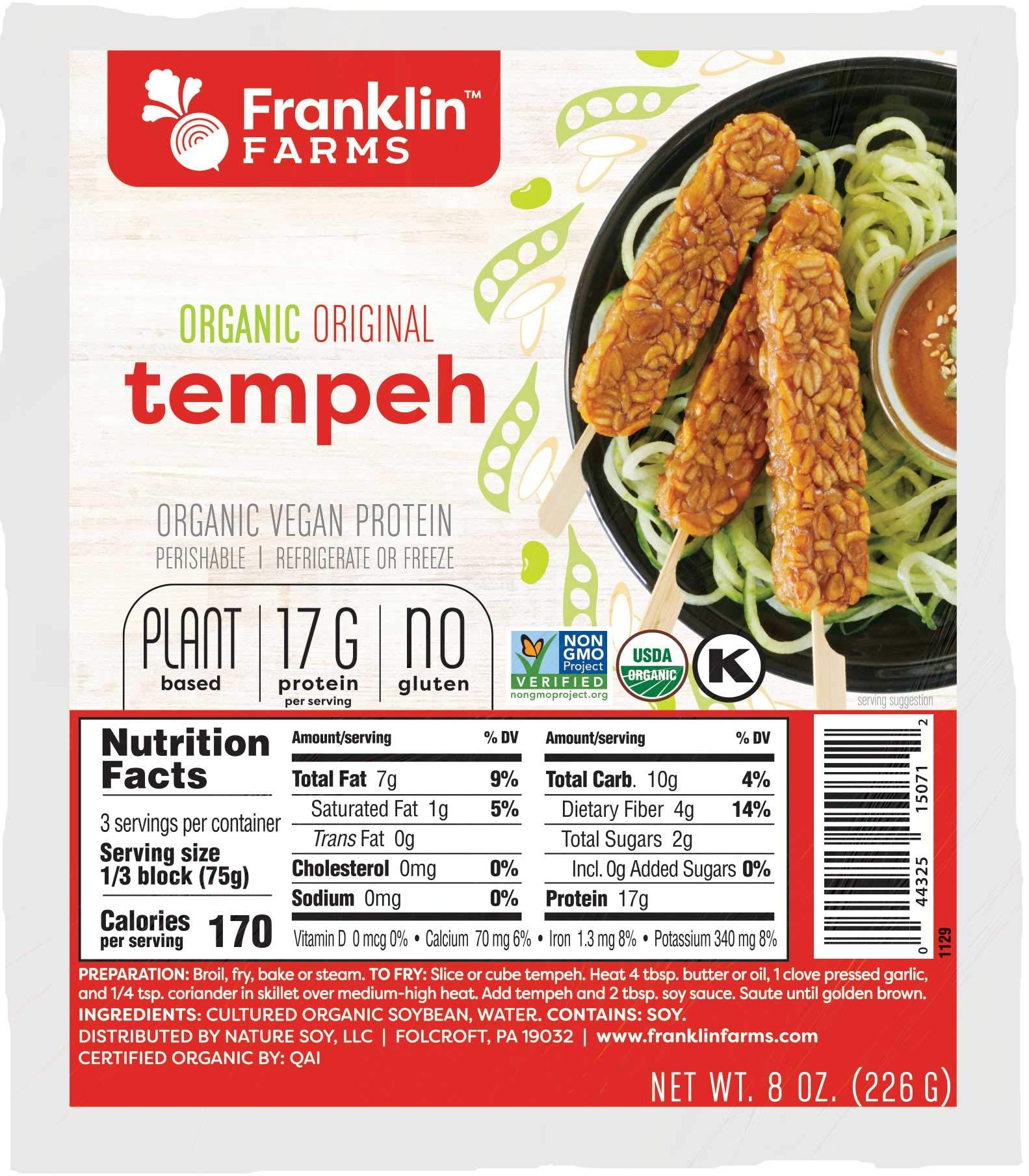 Franklin Farms Franklin Farms Organic Original Tempeh, 8 Ounce -- 12 per case.